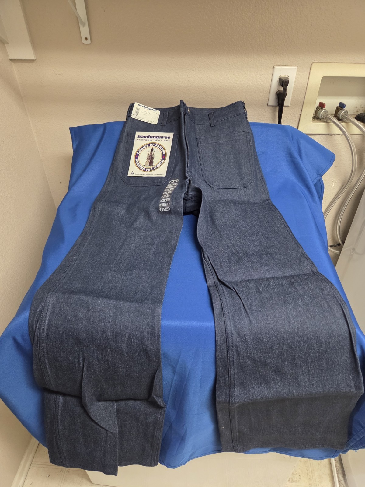 Vintage NOS 70\'s Navy Dungaree Blue Denim Bell Bottoms Size 31X34 Vintage NOS 70\'s Navy Dungaree Blue Denim Bell Bottoms Size 31X34