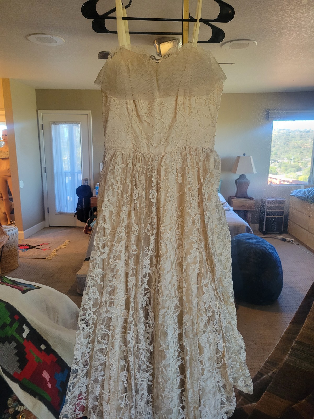 LOVELY VINTAGE ANTIQUE LACE GOWN DRESS 1940s-1950s As-Is Repaired See Photos SM