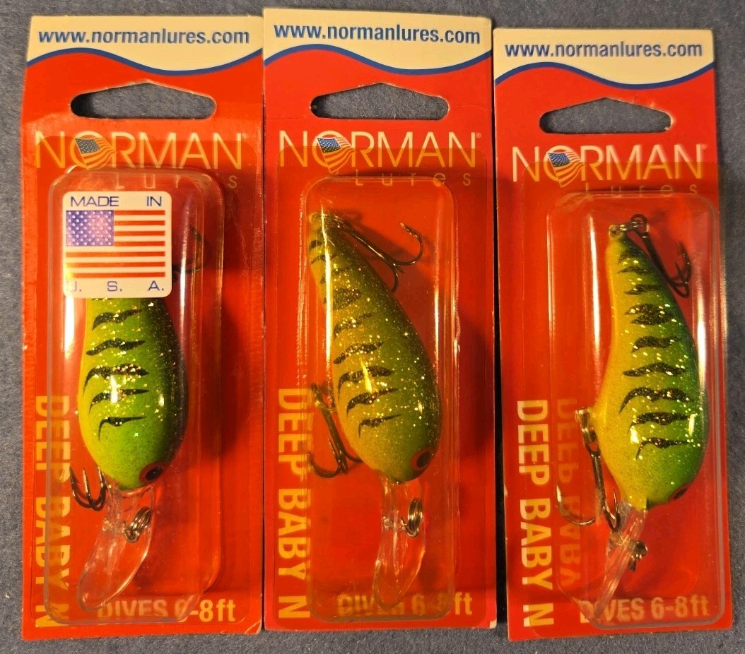 Lot of 3 *Pre-Pradco Norman Lures DEEP BABY N Made USA 1/4 oz GDBN-150 FIRETIGER