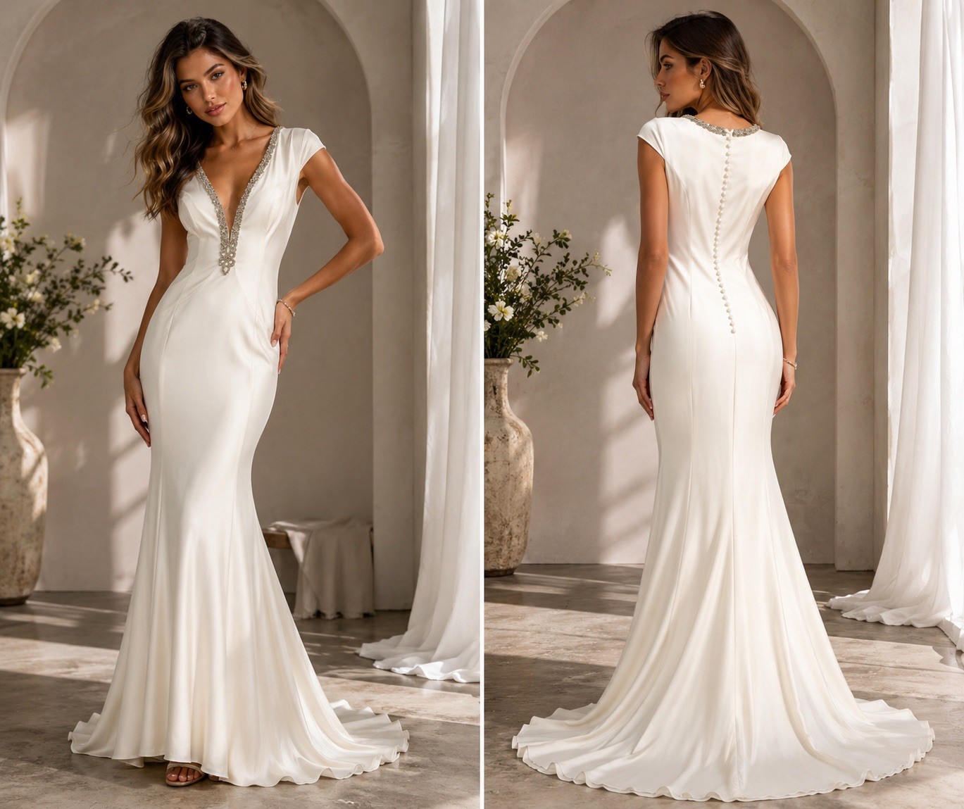 Lulus Ivory Mermaid Wedding Dress NWT Cap Sleeve Bridal Gown Sz 2 Deep V Beaded Lulus Ivory Mermaid Wedding Dress NWT Cap Sleeve Bridal Gown Sz 2 Deep V Beaded