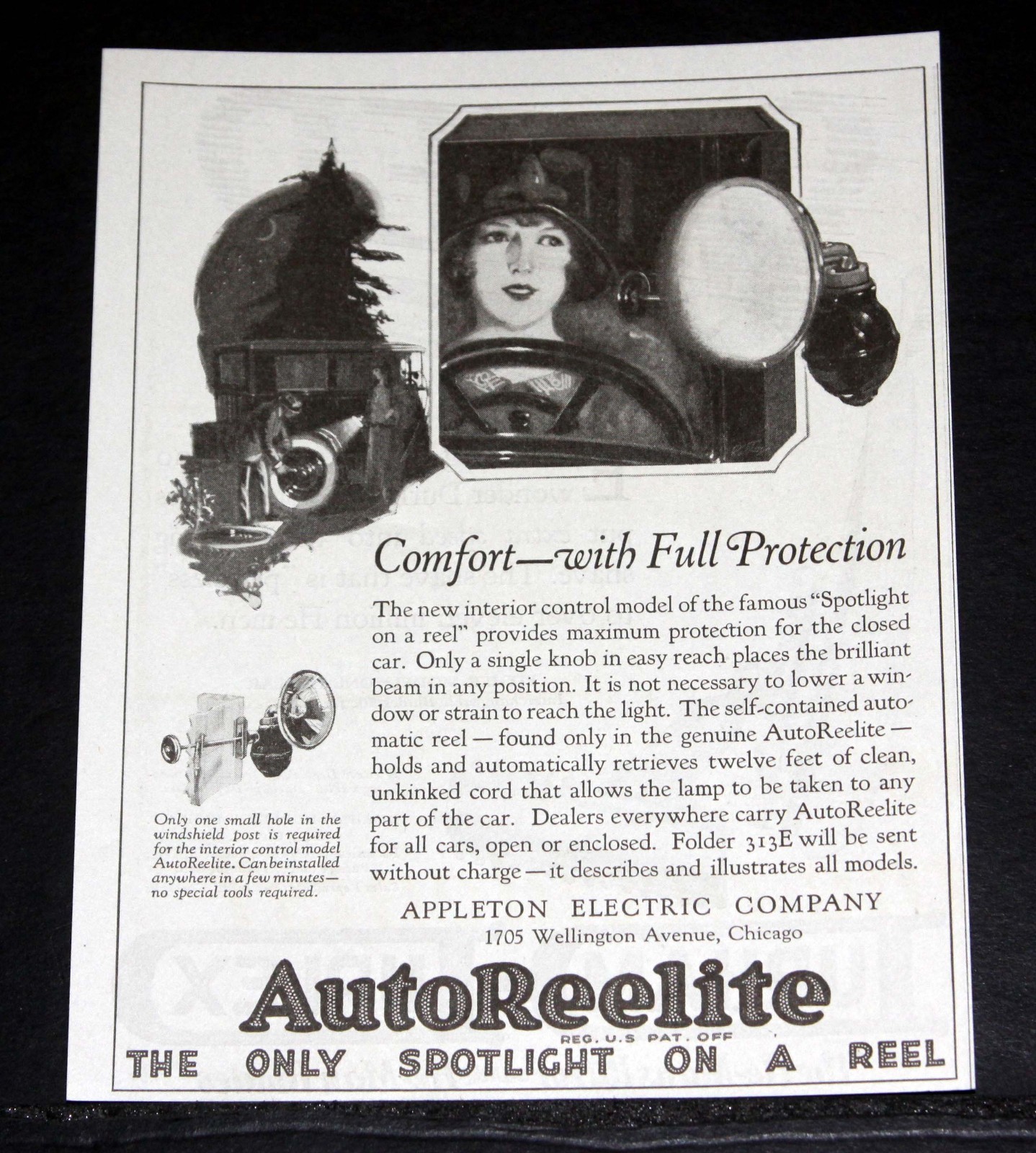 1923 OLD MAGAZINE PRINT AD, APPLETON AUTOREELITE, THE ONLY SPOTLIGHT ON A REEL