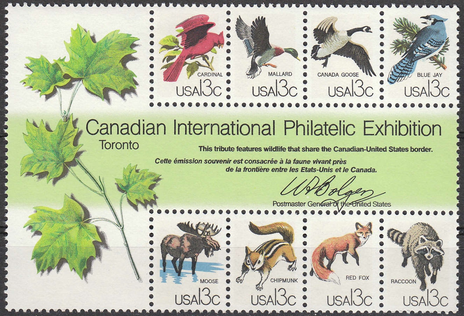 BS Stamp US Sc 1757 Block 1978 Apex Canadian Wildlife Goose Fox Racoon Moose MNH