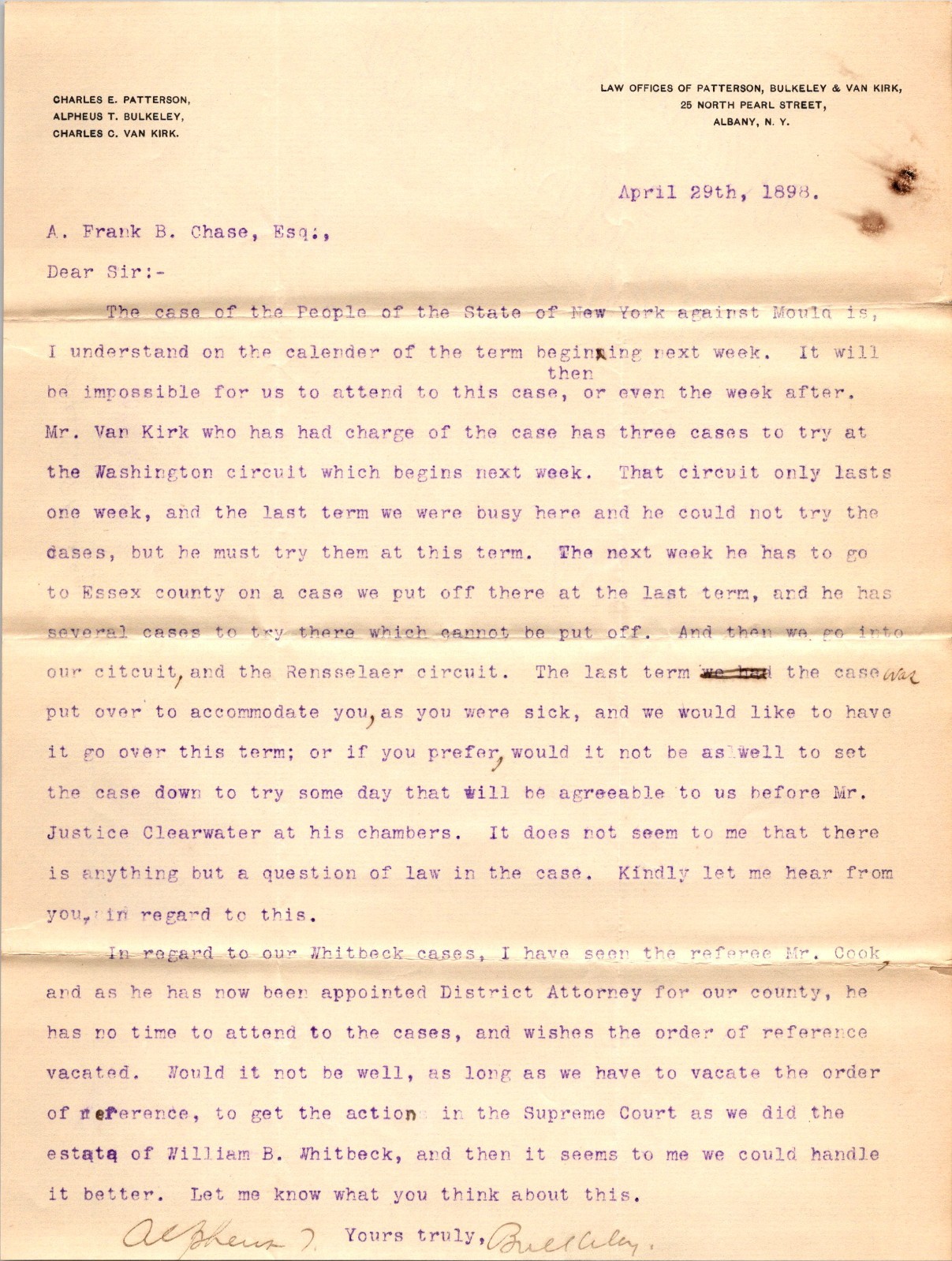 Law Offs Of Patterson Bulkeley & Van Kirk 1898 Albany NY Letterhead Billhead TL4 Law Offs Of Patterson Bulkeley & Van Kirk 1898 Albany NY Letterhead Billhead TL4