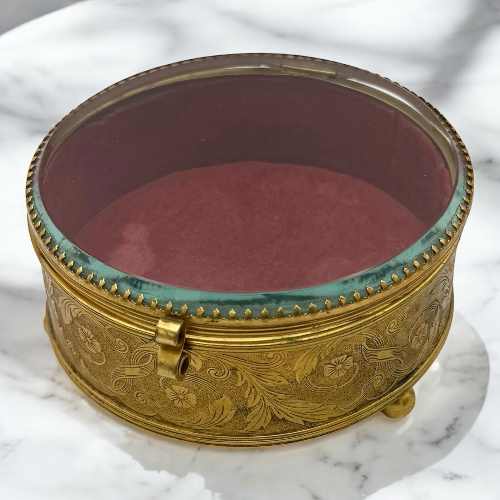 Vintage French Ormolu Jewelry Casket Gold Gilt Beveled Glass Velvet Trinket Box Vintage French Ormolu Jewelry Casket Gold Gilt Beveled Glass Velvet Trinket Box