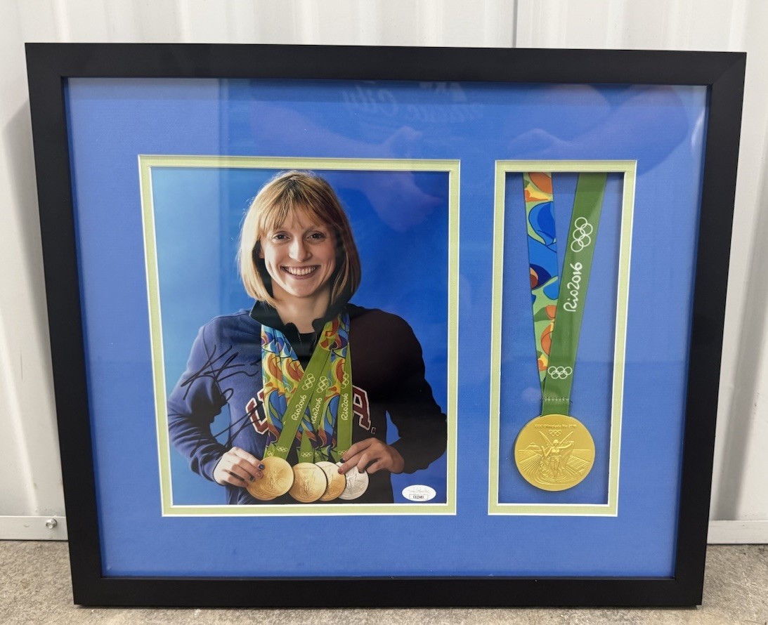 TEAM USA KATIE LEDECKY RIO SIGNED 8x10 PHOTO FRAMED W/ REP GOLD MEDAL - JSA CERT