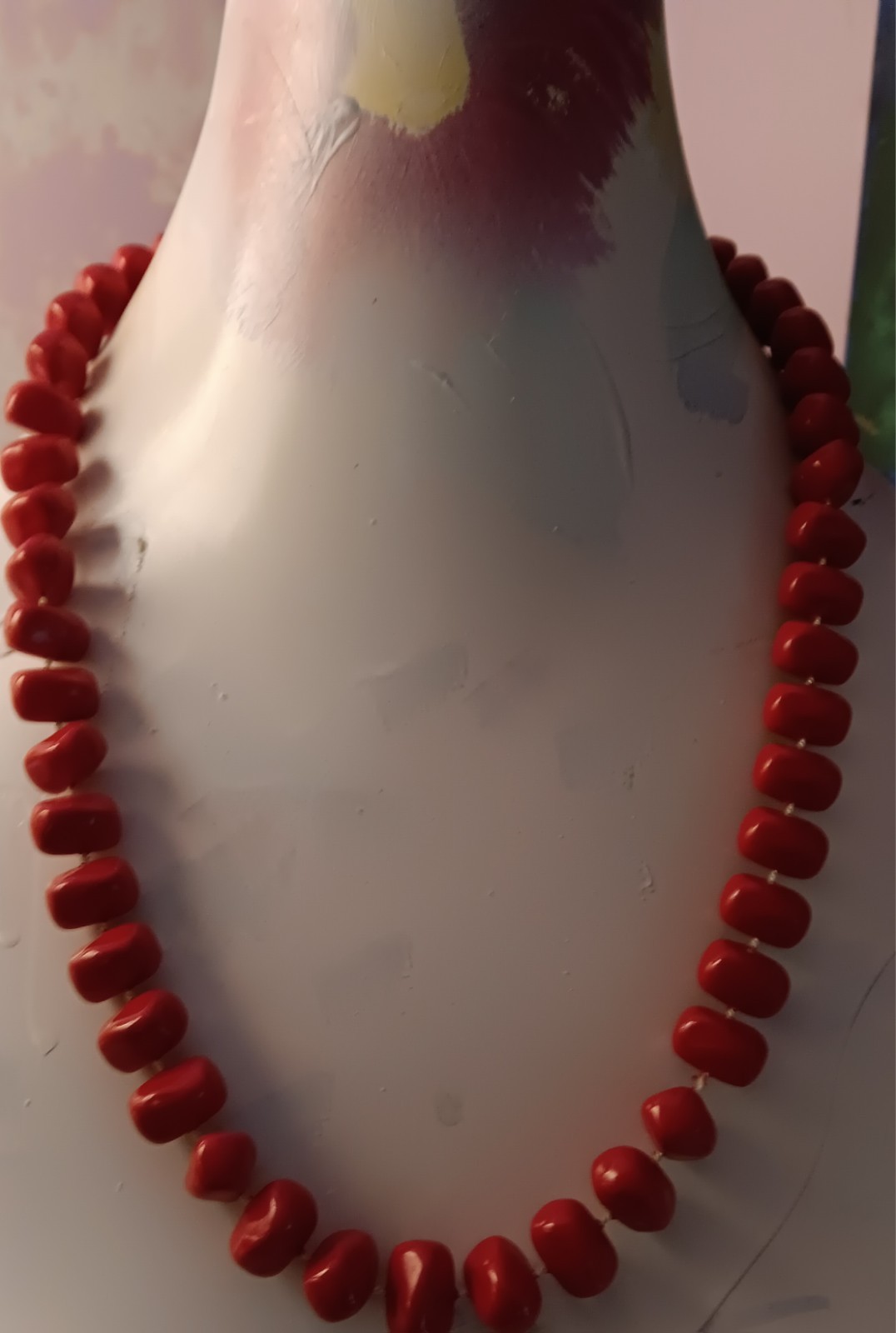 Vintage Red Wooden Beads Single Strand Necklace 10