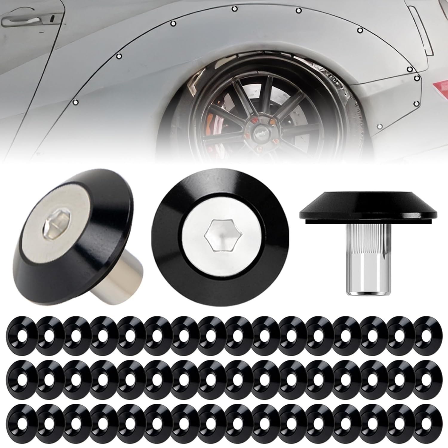 48PCS M6 x 18mm Black Aluminum Washer Hardware Kit for Fender Flare Widebody