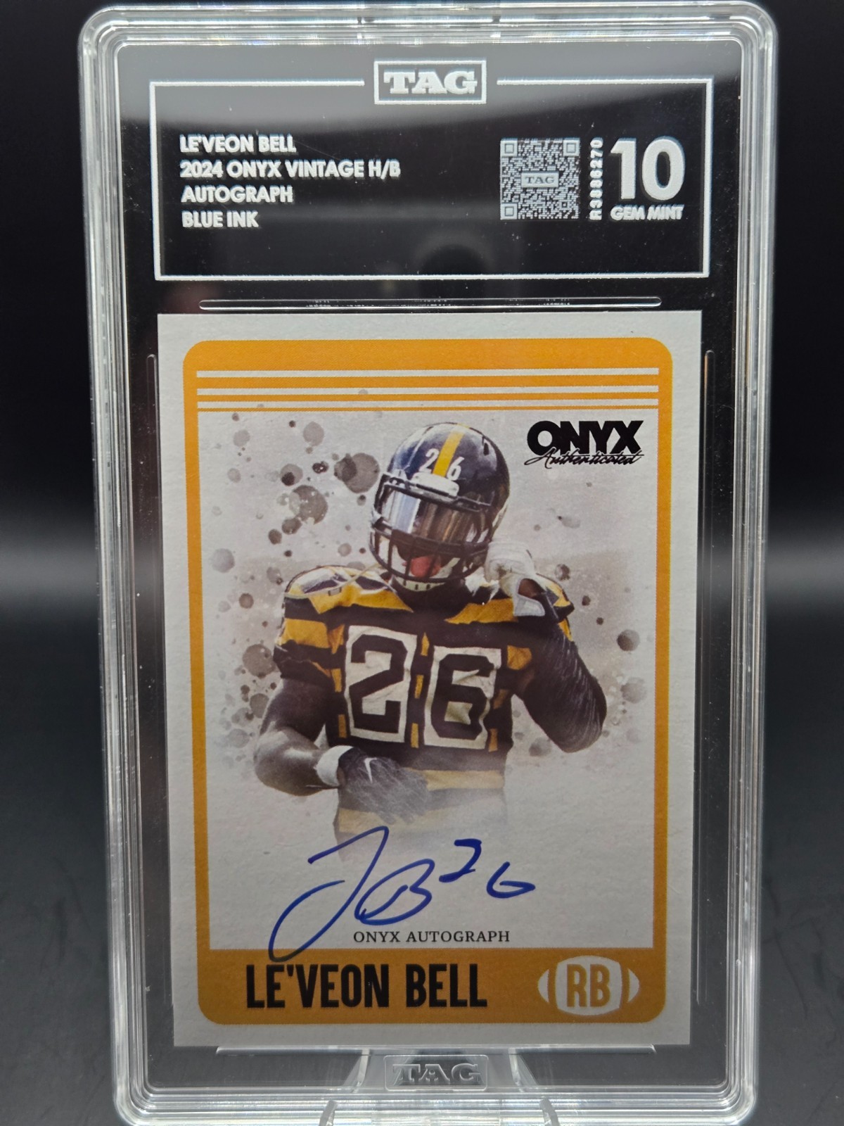 2024 Onyx Vintage Leveon Bell Blue Ink Auto TAG 10 Gem Mint 10 Steelers