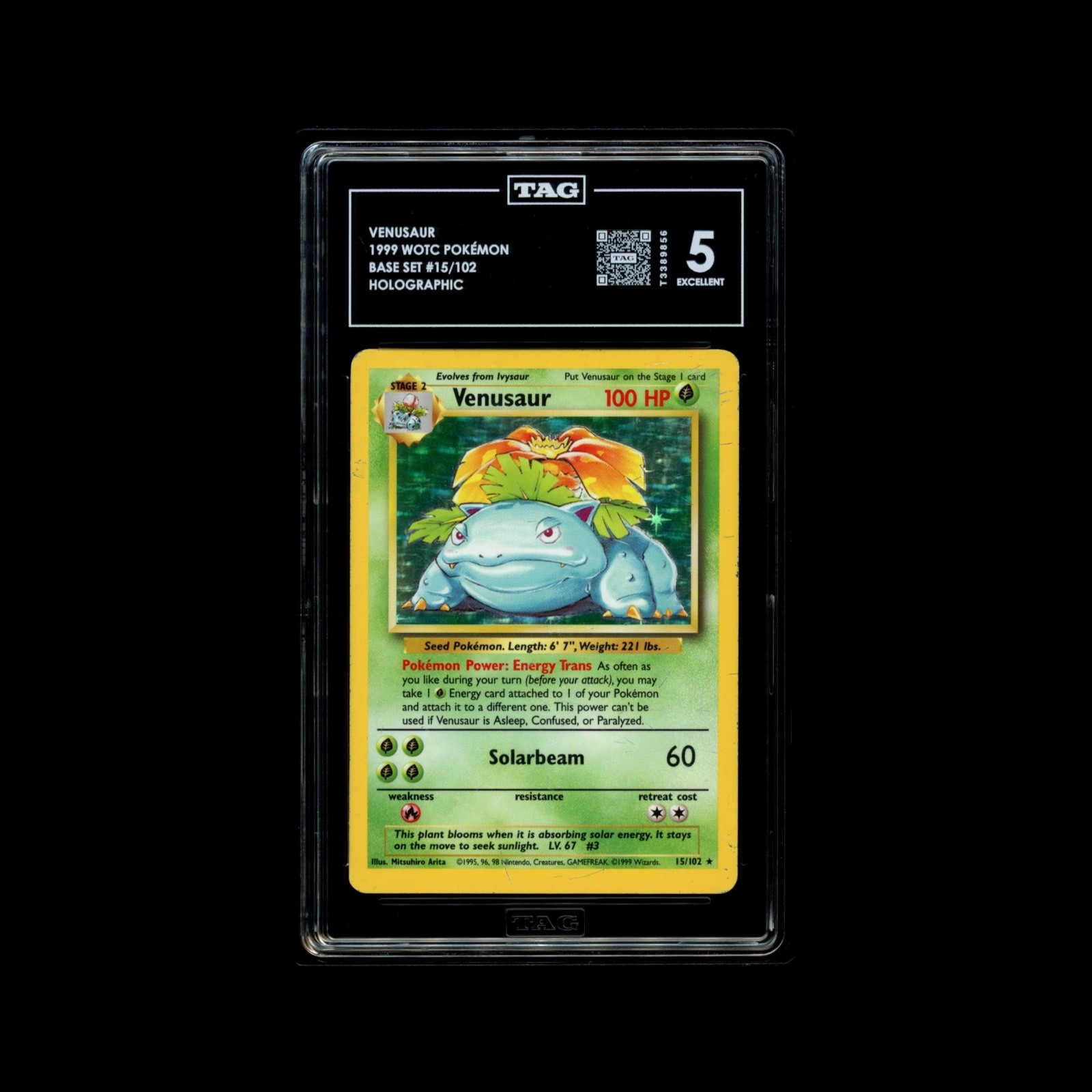 Venusaur 15/102 Holo Base Set Pokemon Tag 5 Excellent