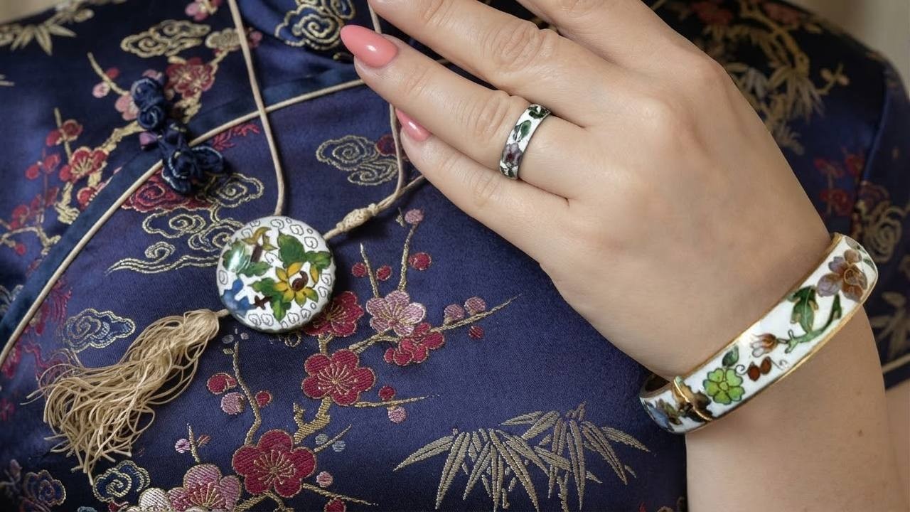Vintage Cloisonné necklace earring bracelet set Vintage Cloisonné necklace earring bracelet set