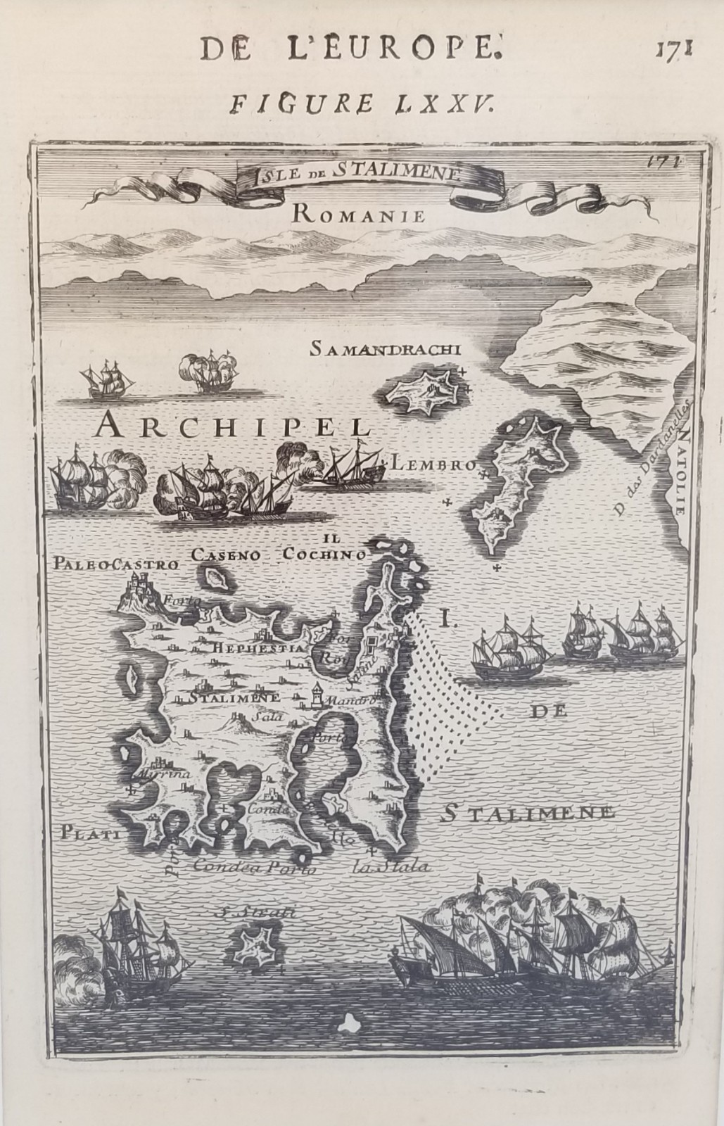 Lemnos Island Map Figure LXXV by Alain Mallet 1683 Original Matted Map