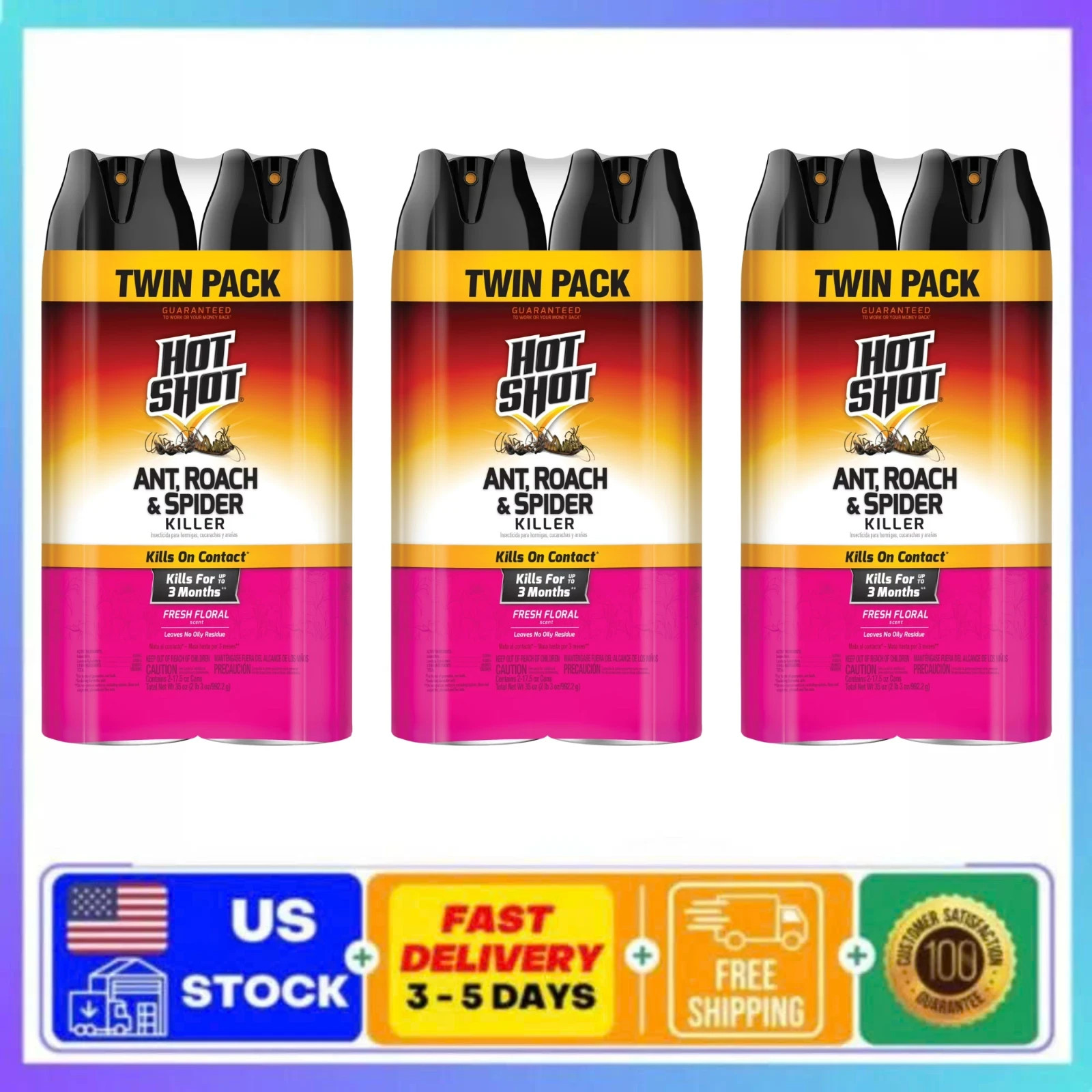 Hot Shot Ant, Roach & Spider Killer Fresh Floral Scent 17.5 oz Spray 6-Pack New