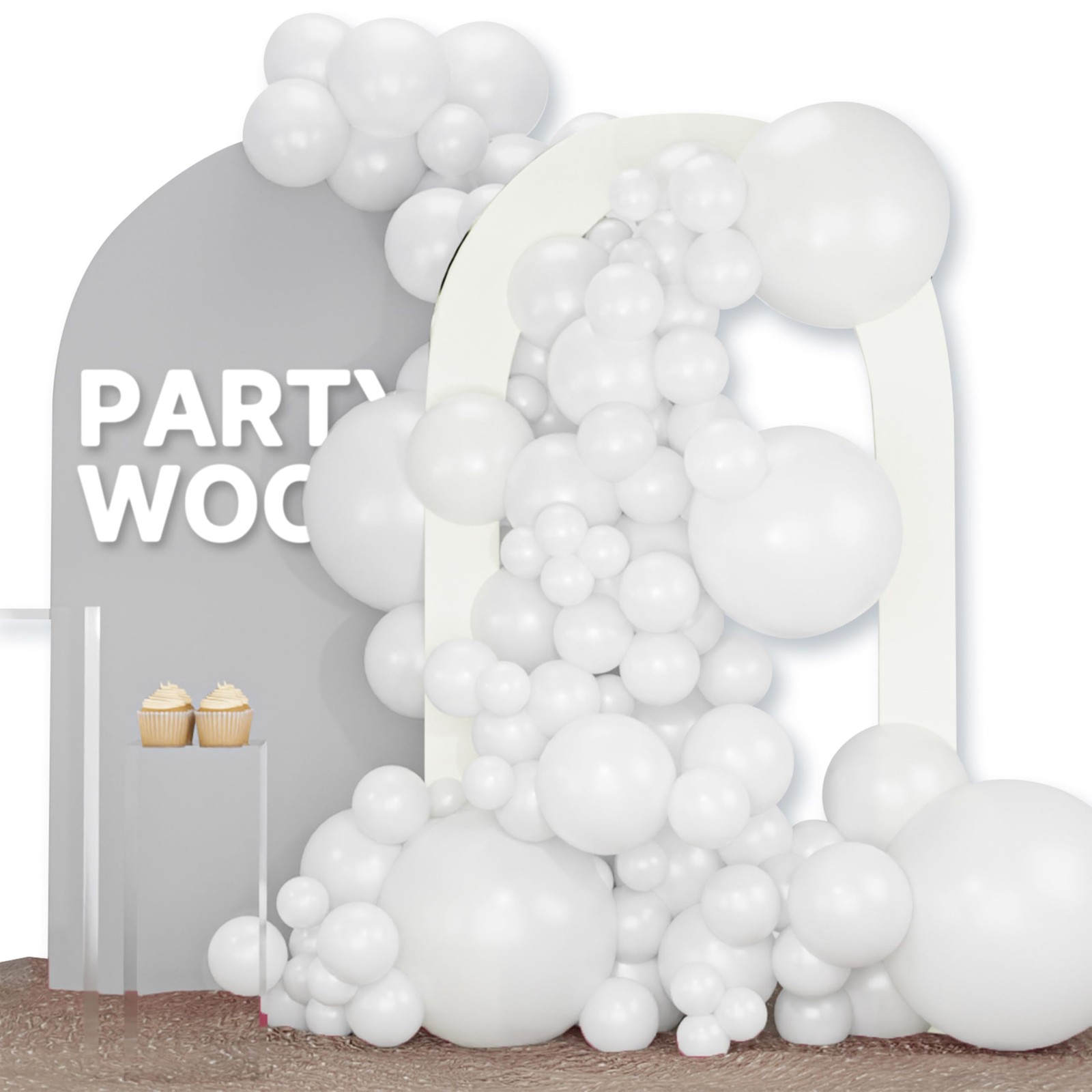 PartyWoo White Balloons 120pcs Matte White Latex Balloons Different Sizes