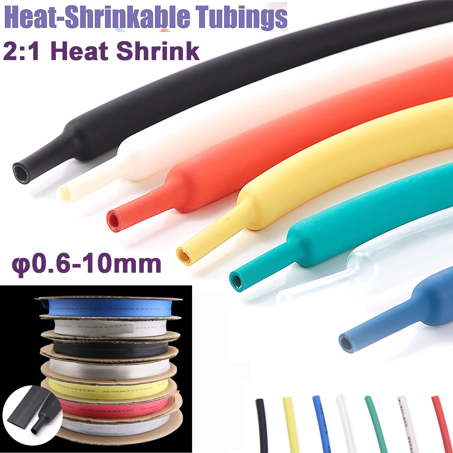 Heat Shrink Tubing Sleeve 2:1 φ0.6mm-10mm Shrinkable Tube Wire Cable Sleeving