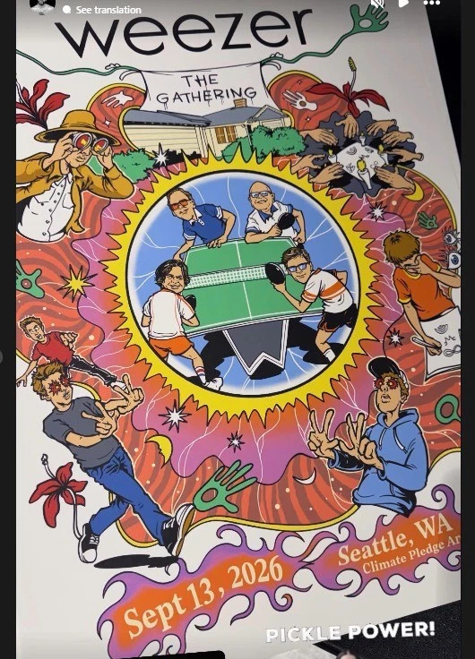 Weezer Seattle WA Sept 13 2026 The Gathering Tour Poster Reprint
