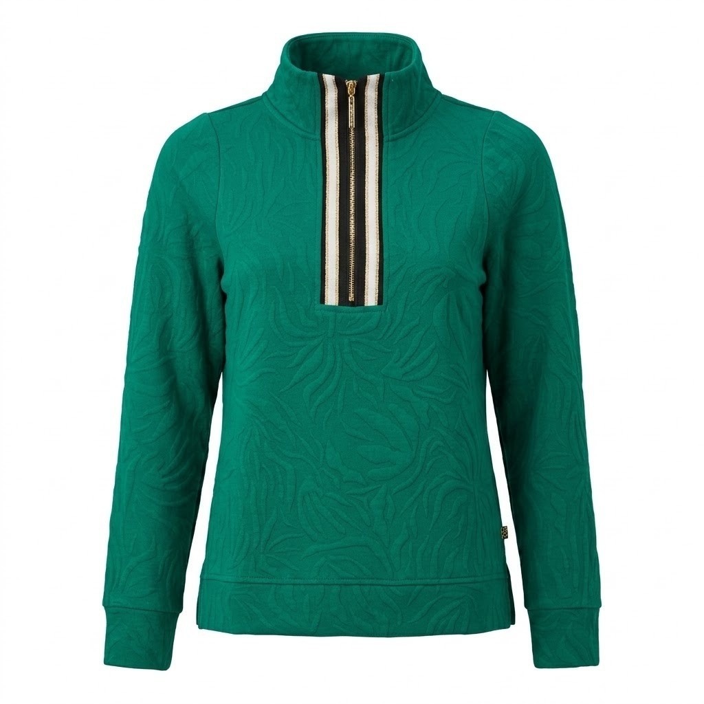 NEW Mary Square SMALL Lula Top Green Quarter Zip Jacquard Textured Pullover