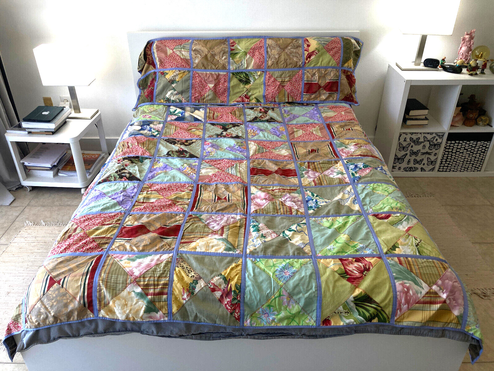 VTG Handmade Patchwork Silk Crazy Quilt Queen Size Duvet 86\