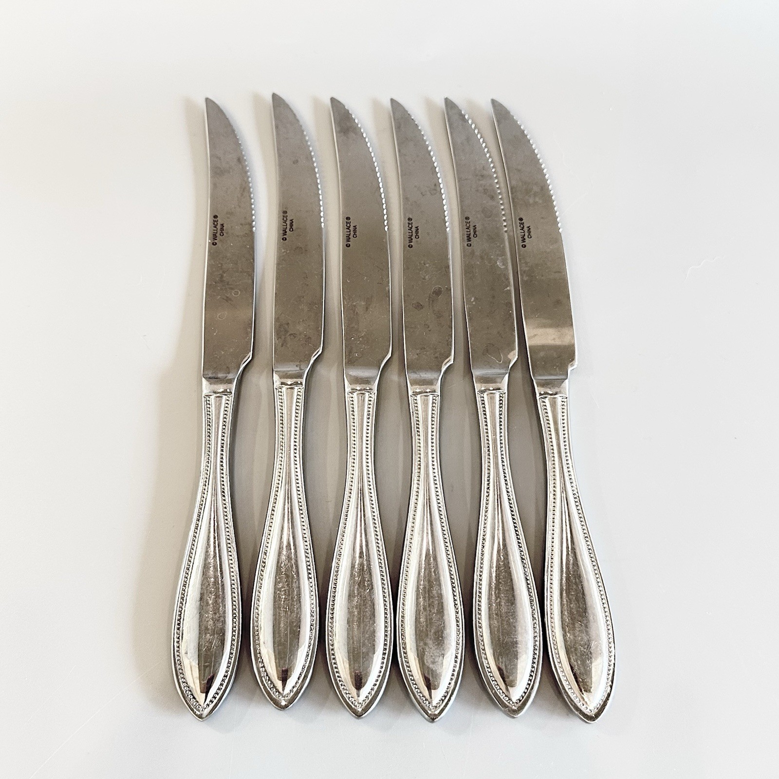 6 Wallace Stainless Flatware American Tradition STEAK Knives Bead Knives Set 6