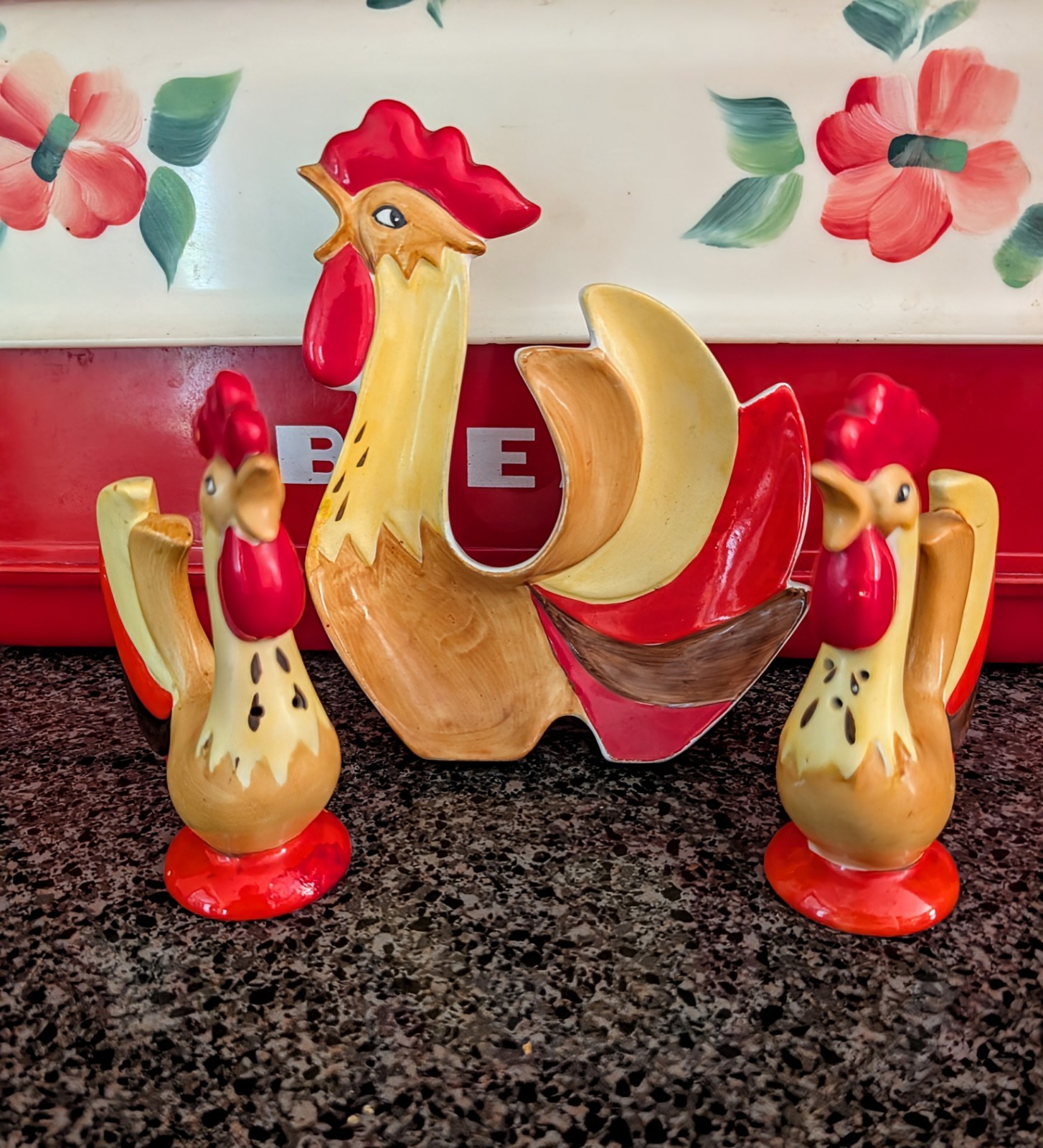 Vintage Holt Howard Rooster Salt Pepper Shakers & Candy Nut Teabag Dish JapanMCM