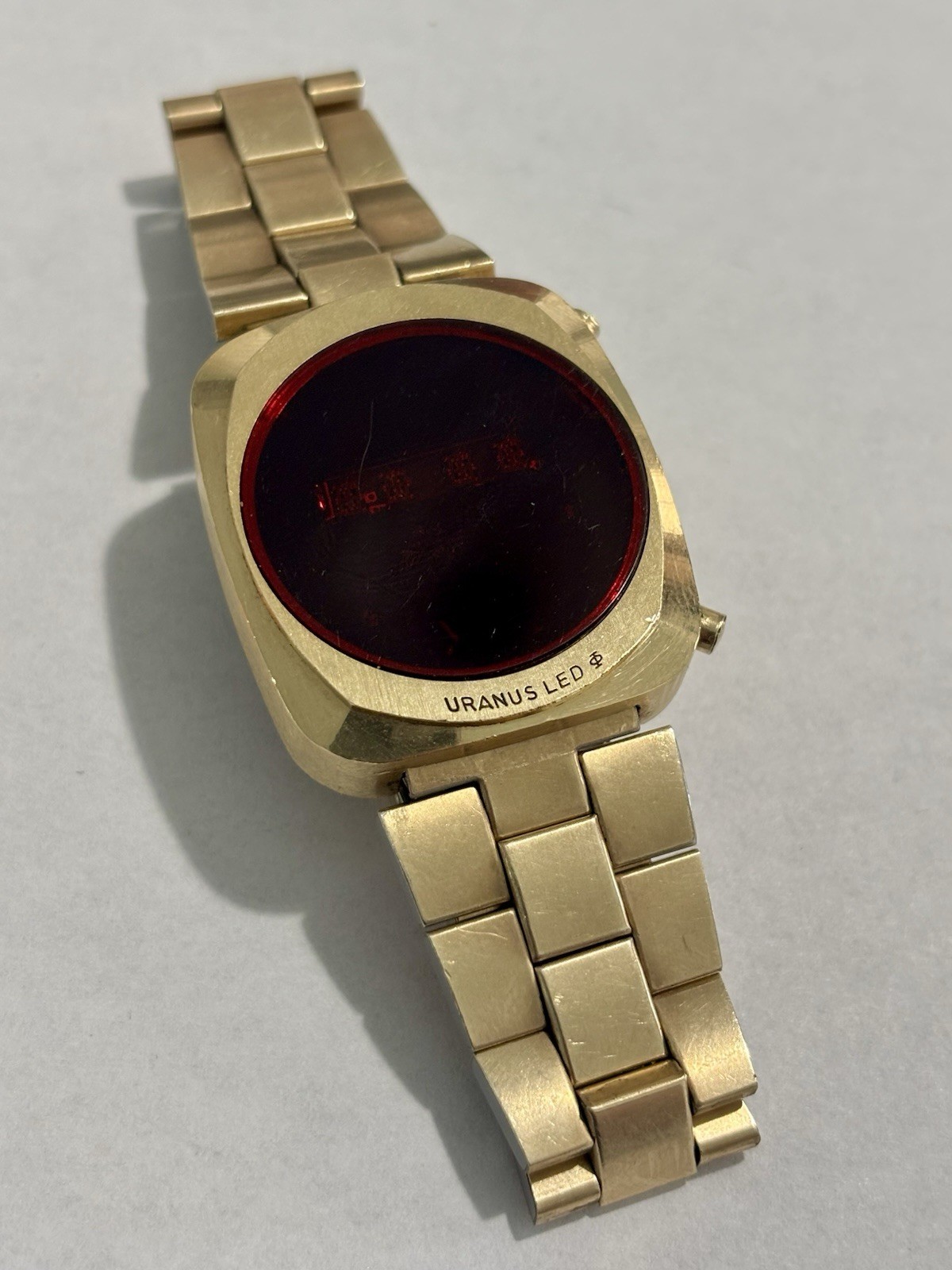 Rare Vintage Uranus Gold LED Watch Original Band 10K GF Trim For Parts/Repair