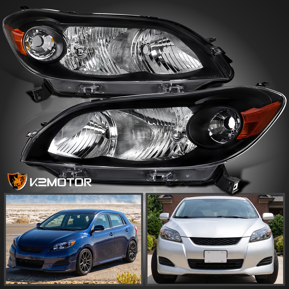 Fits 2009-2014 Toyota Matrix Halogen Headlights Head Lamps Black Left+Right Fits 2009-2014 Toyota Matrix Halogen Headlights Head Lamps Black Left+Right