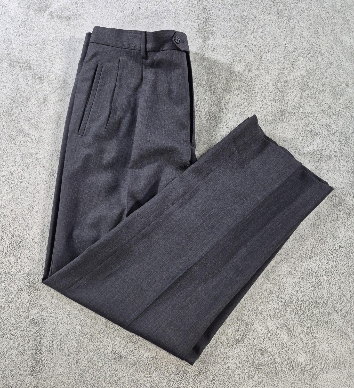 Manzini Men\'s Charcoal Dress Pants 100% Wool Super 120s Pleated Made Italy 36x31 Manzini Men\'s Charcoal Dress Pants 100% Wool Super 120s Pleated Made Italy 36x31
