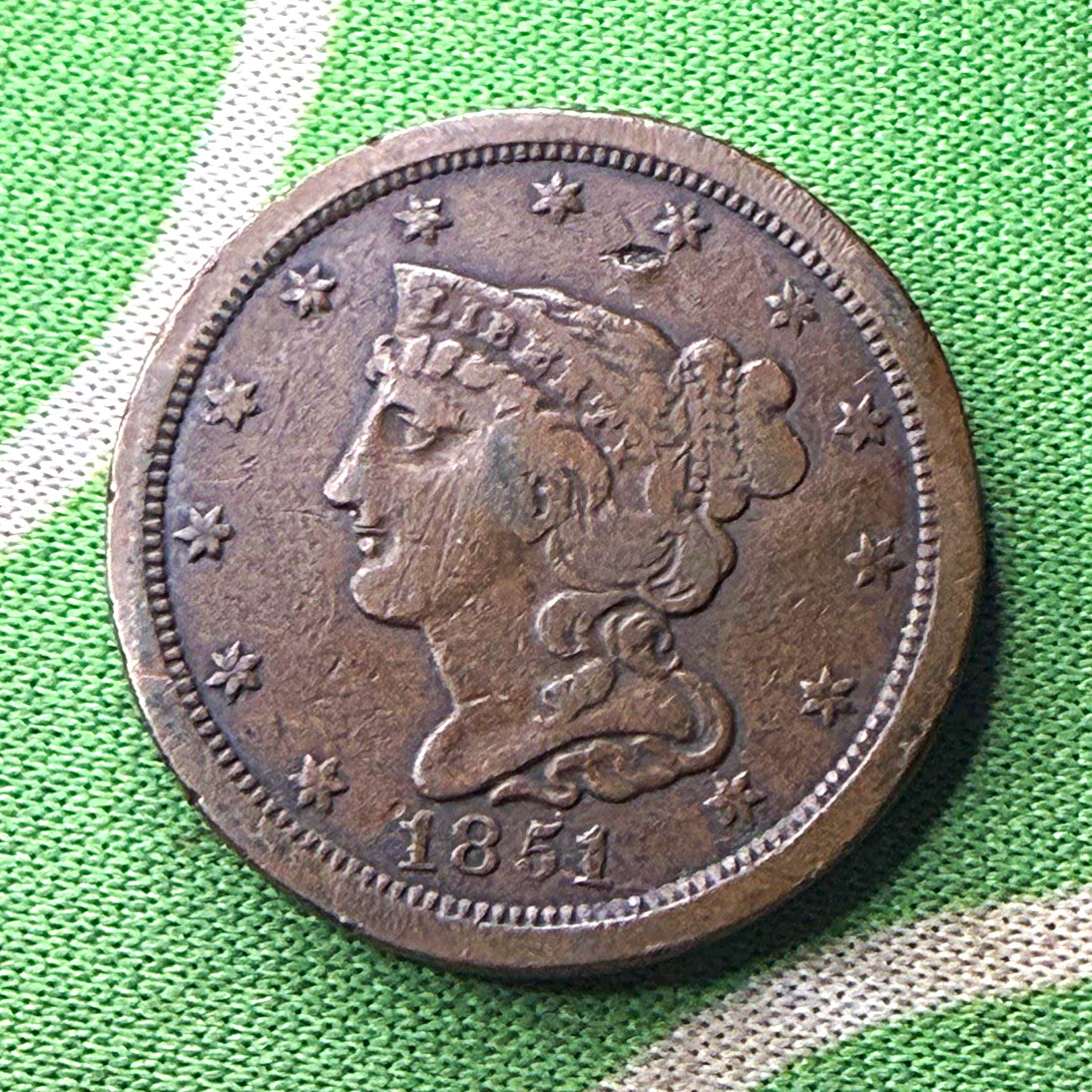 1851 1/2c Half cent, VF details