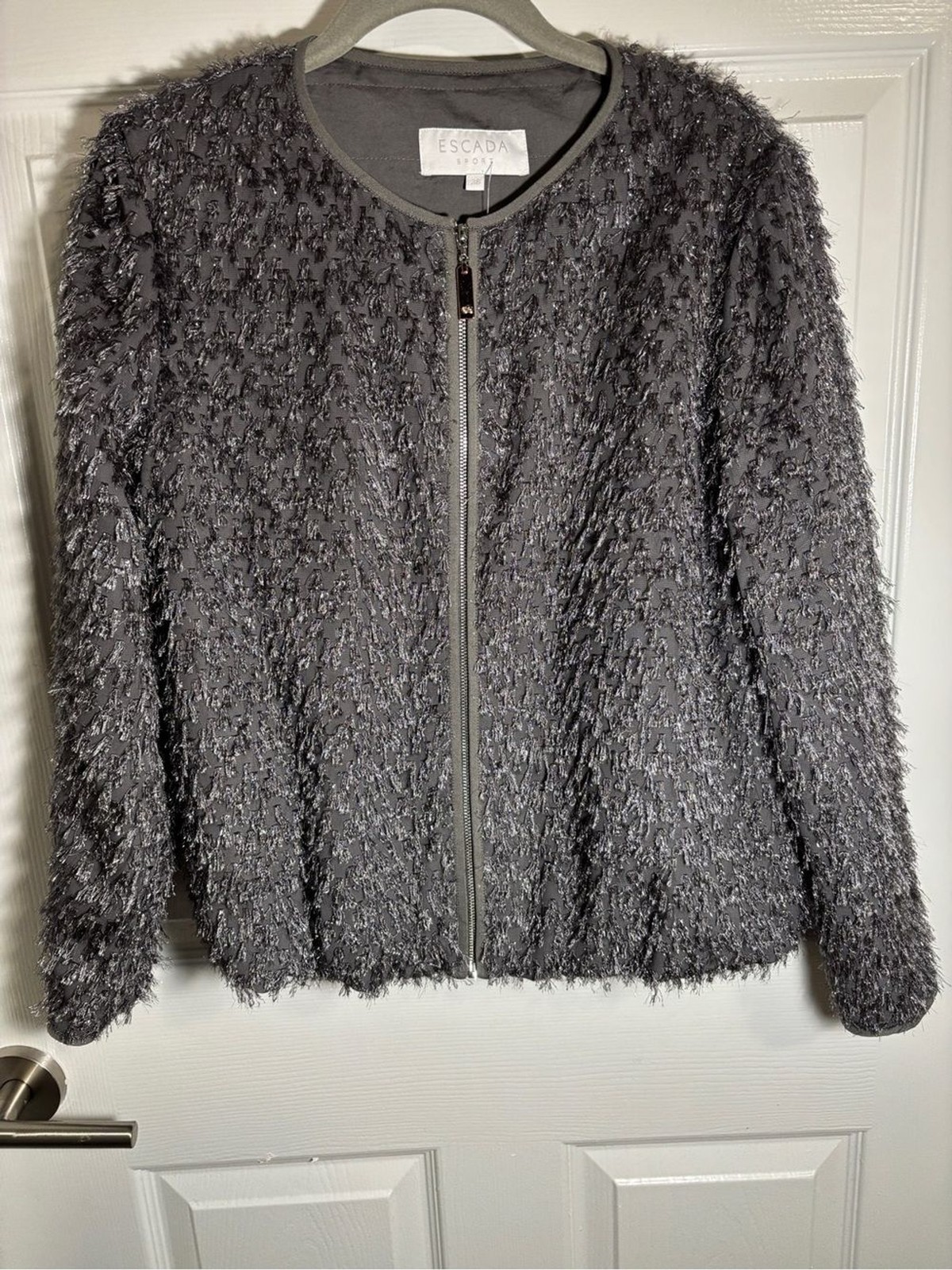 Escada Shaggy Textured Open Front Jacket in Charcoal Size 38 Escada Shaggy Textured Open Front Jacket in Charcoal Size 38