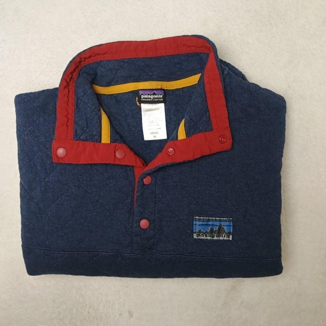 Patagonia Pullover Mens M Blue Diamond Quilted 1/4 Snap T Organic Cotton 25425