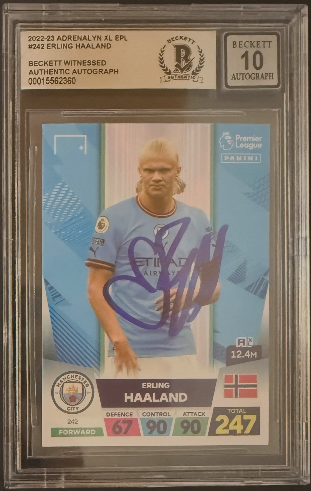 2022-23 Erling Haaland Panini Adrenalyn XL EPL #242 Man City Auto Grade 10 BAS
