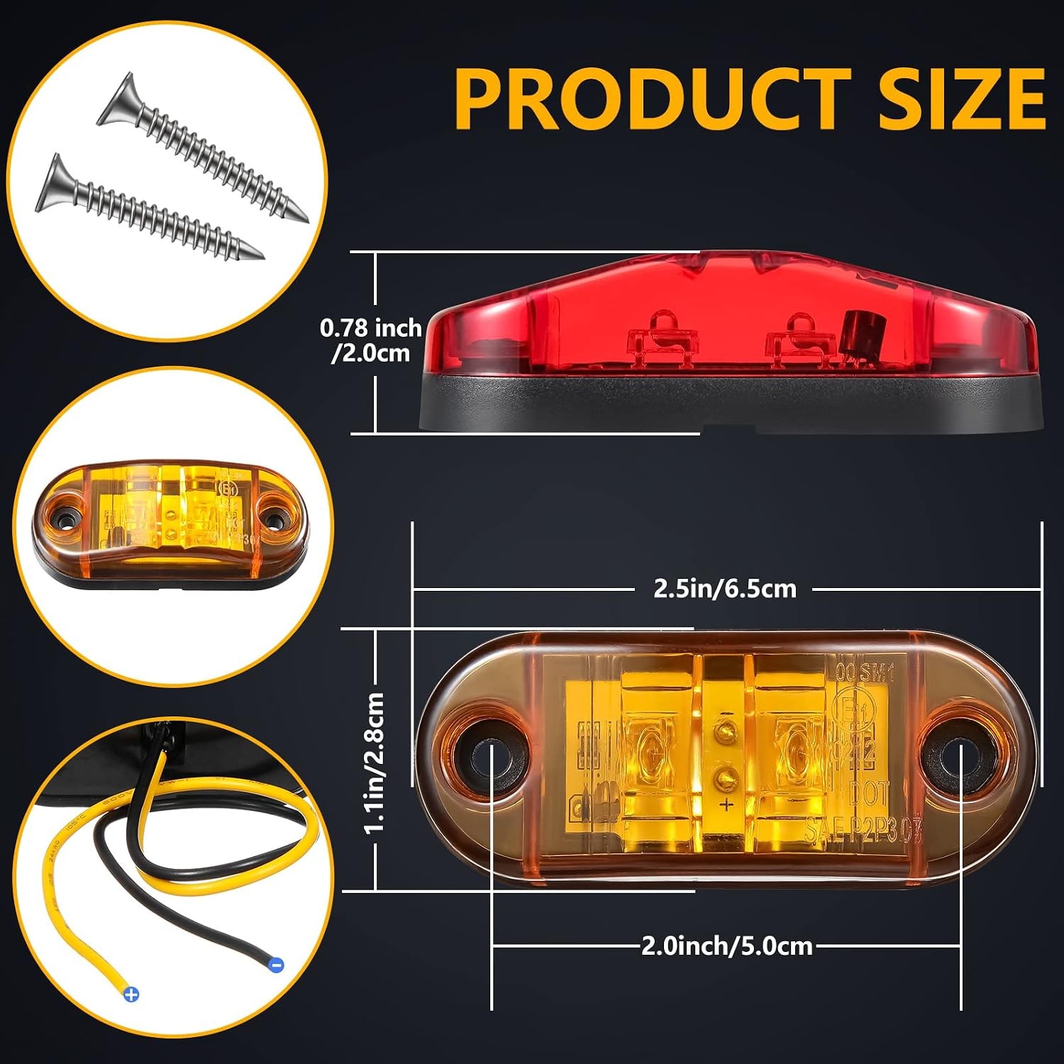 Amber Red LED Trailer Marker Lights 2.5 Inch Amber Red LED Trailer Side Marker Amber Red LED Trailer Marker Lights 2.5 Inch Amber Red LED Trailer Side Marker