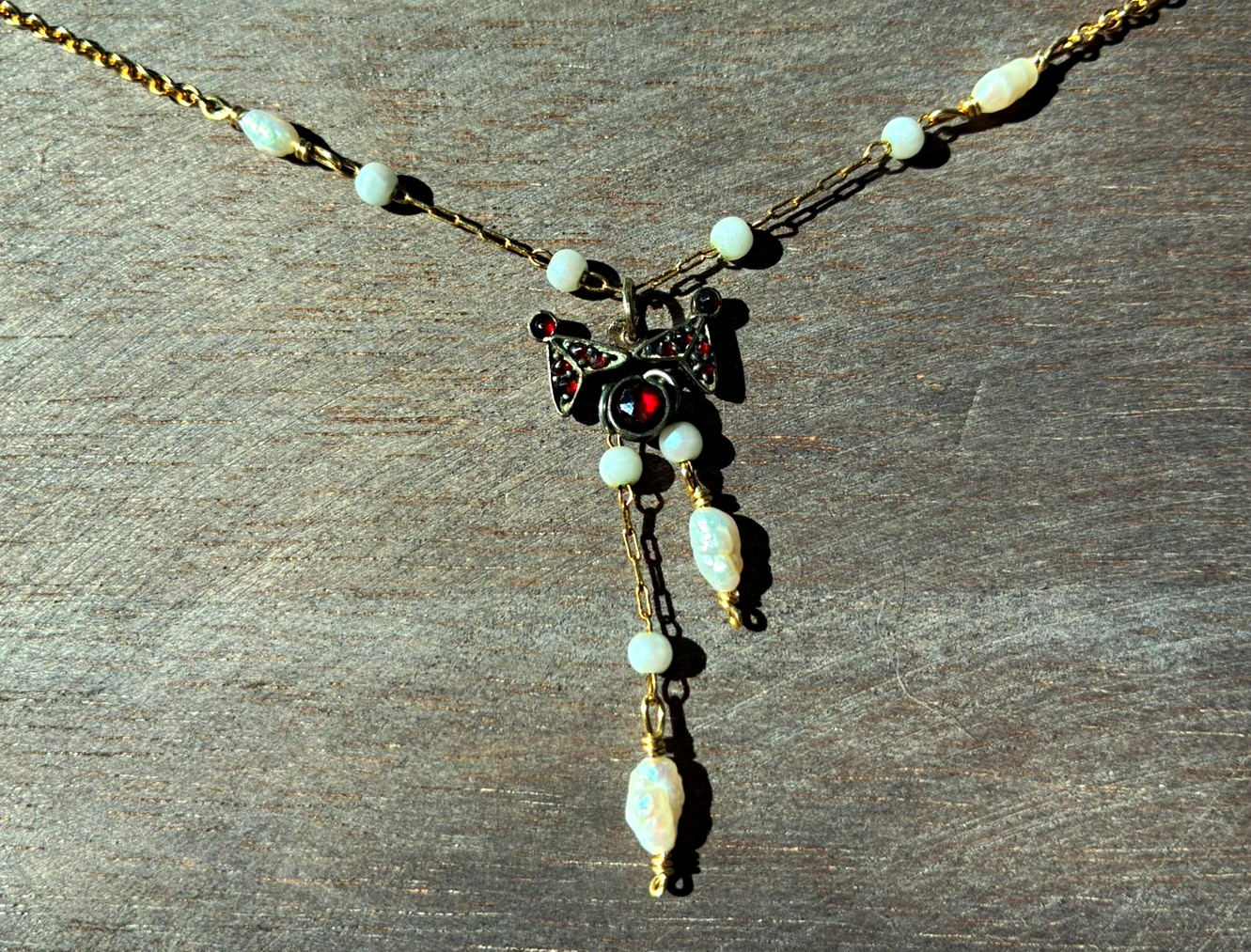 Antique lavaliere bohemian garnet pearl necklace pendant Antique lavaliere bohemian garnet pearl necklace pendant