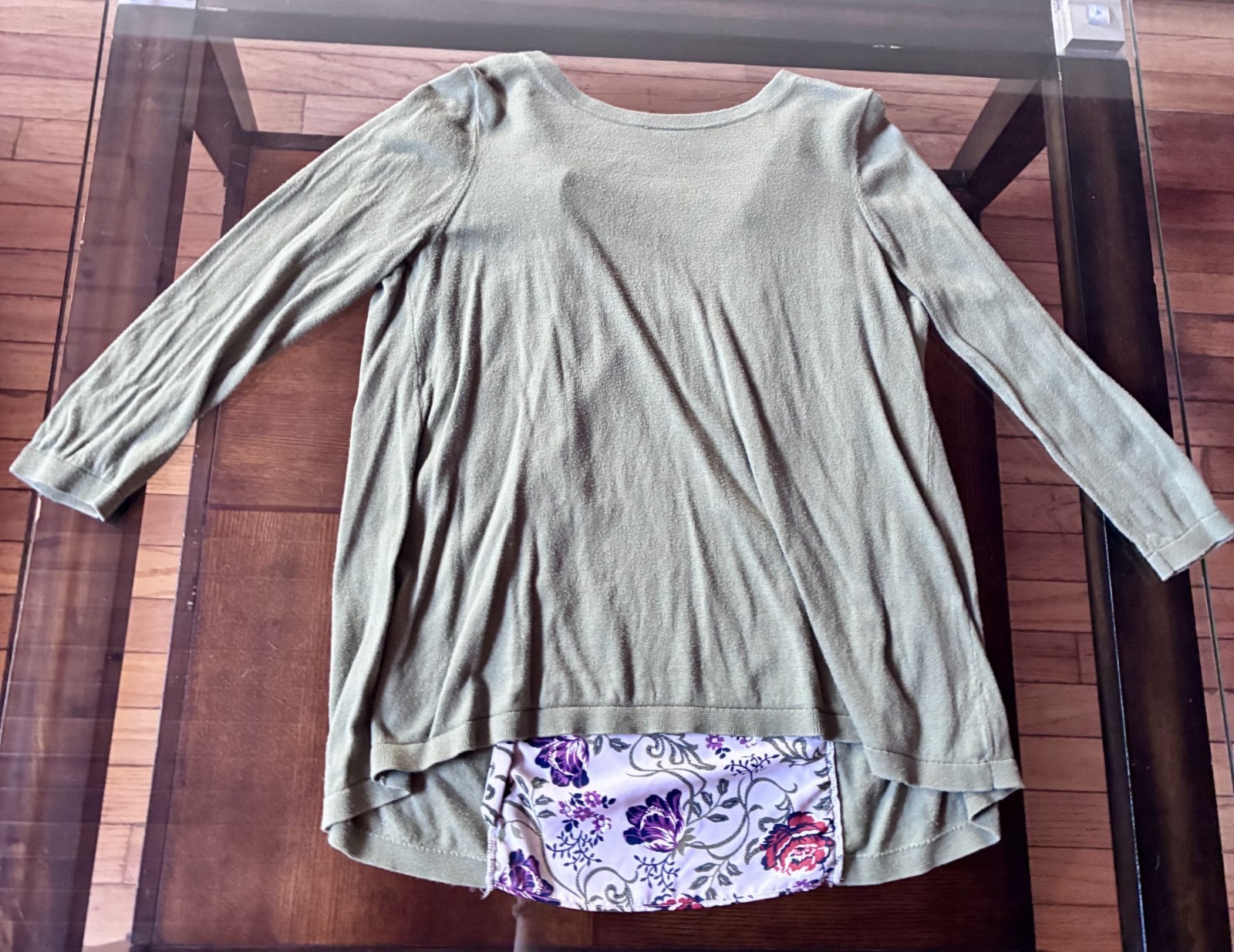 LOFT Outlet Women M Olive Green Floral Back Tie Cardigan Top Cotton Mixed Media