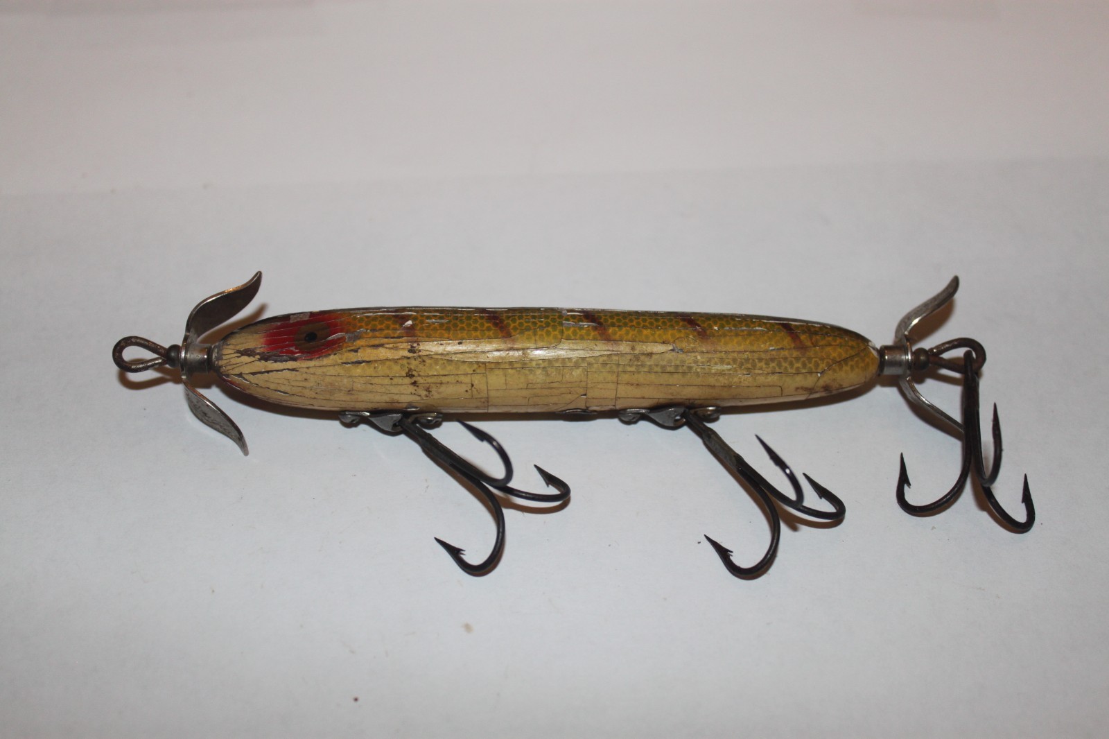 Antique Heddon Dowagiac Torpedo Series 130 Wooden Fishing Lure Double Prop 1925