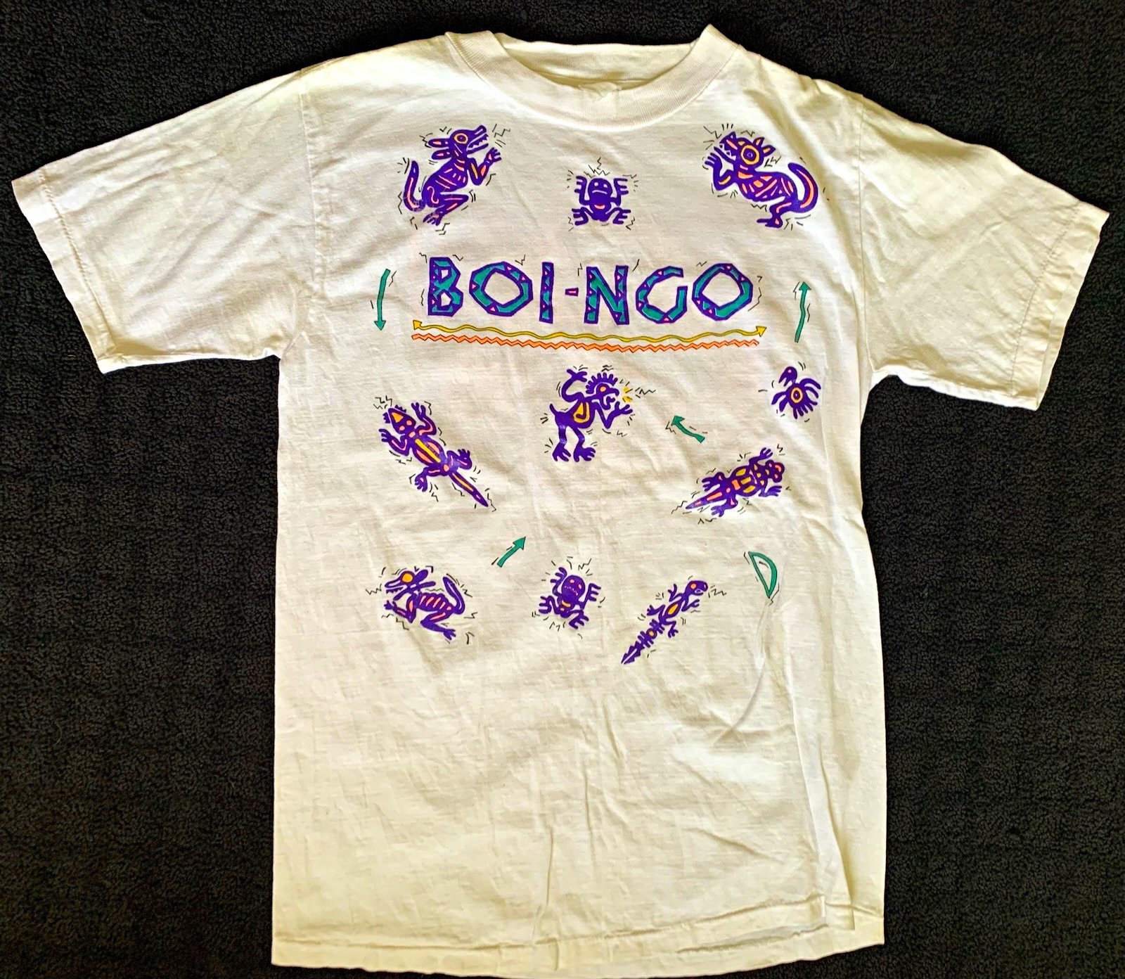 Oingo “Boi-ngo” Boingo Vintage 80s-90s Lizard Print White Crew T Shirt Mens Med