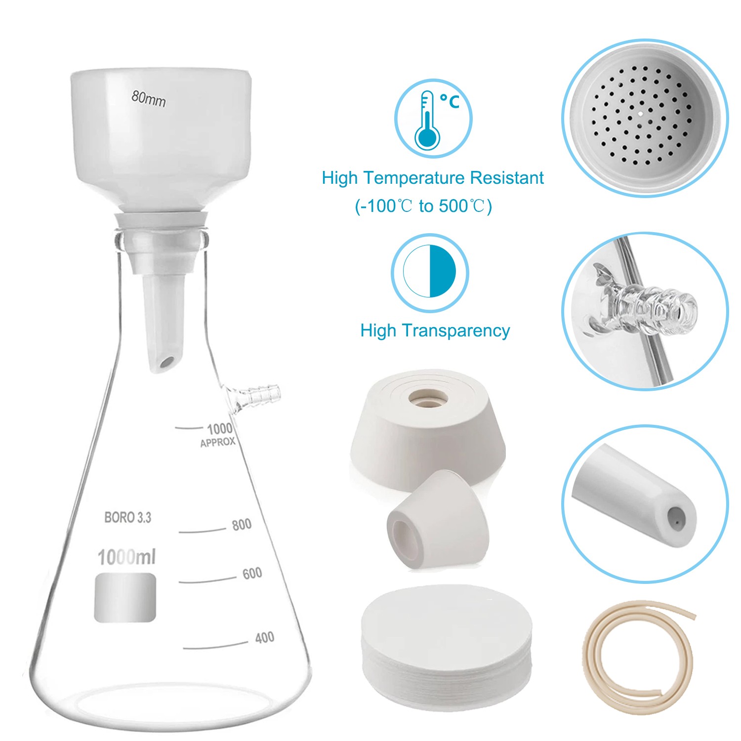 buchner funnel filtering kit vacuum filter flask set with 1000ml filter bott
