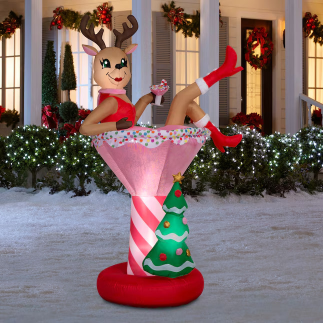 Holiday Living 7FT LED Lighted Reindeer w/ Cocktail Drink Airblown Inflatable
