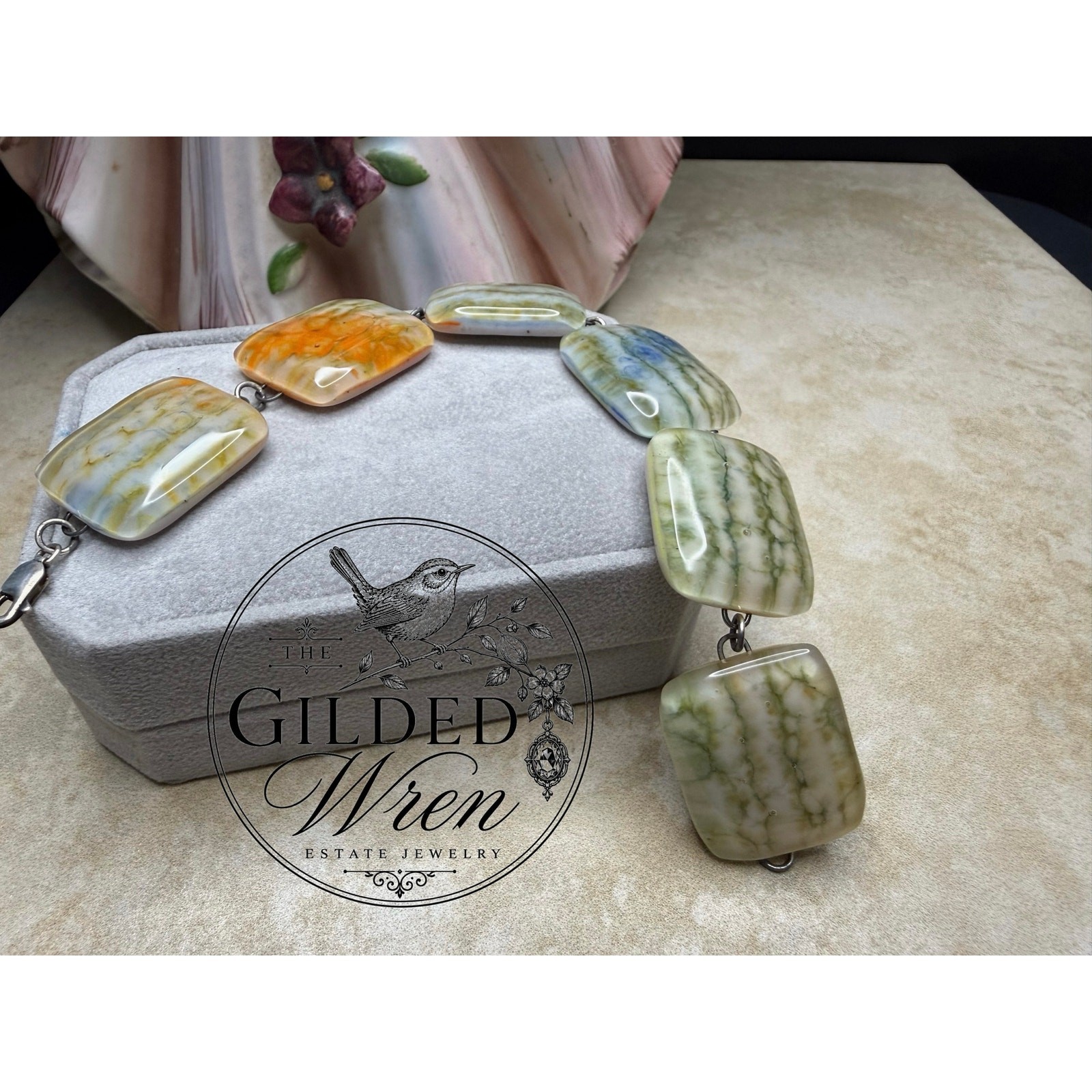 Vintage Studio Art Glass Bracelet Sterling Silver 925 Links 8” Mid Century MCM