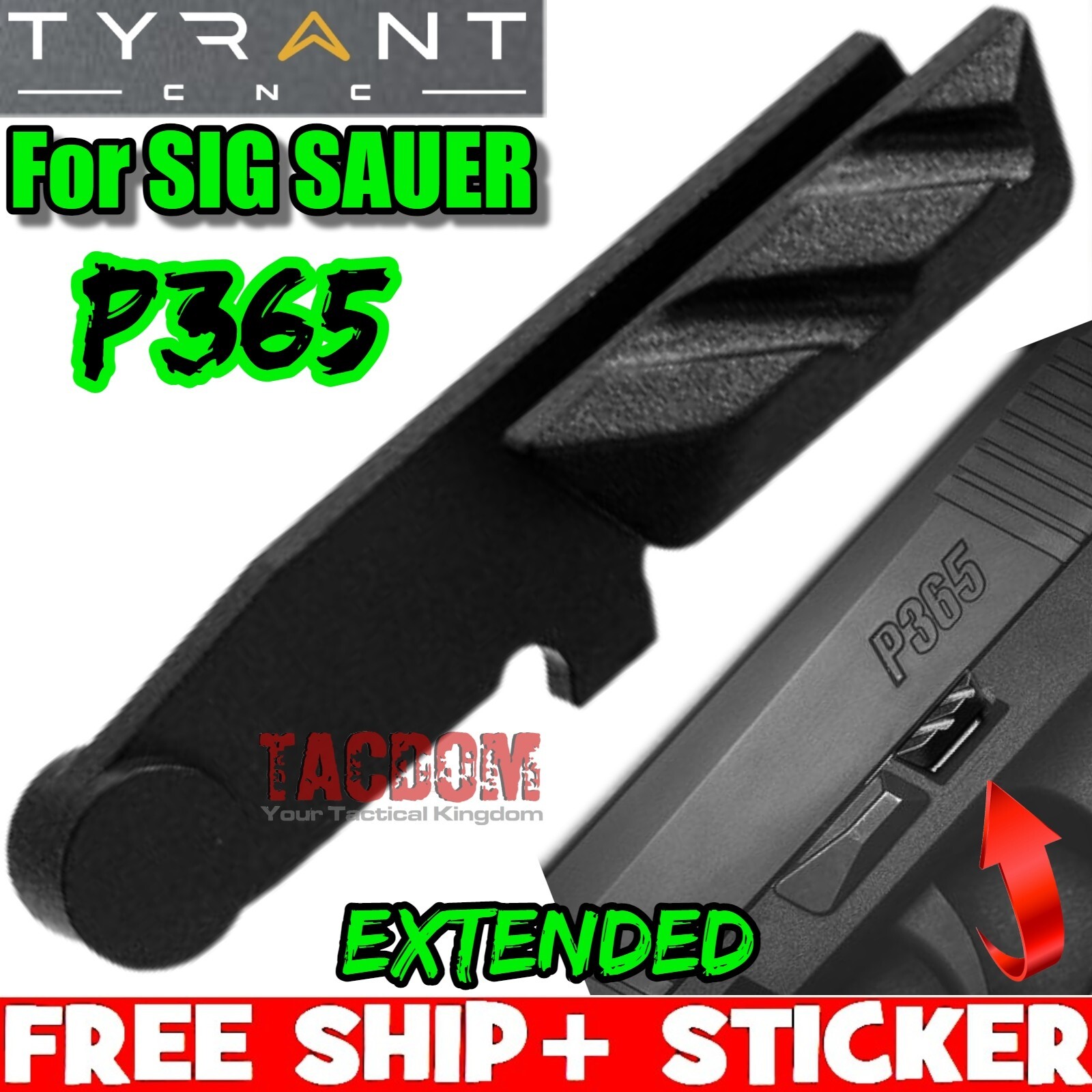 Tyrant Designs for SIG Sauer P365 EXTENDED BLACK Slide Catch Lever Release Lock