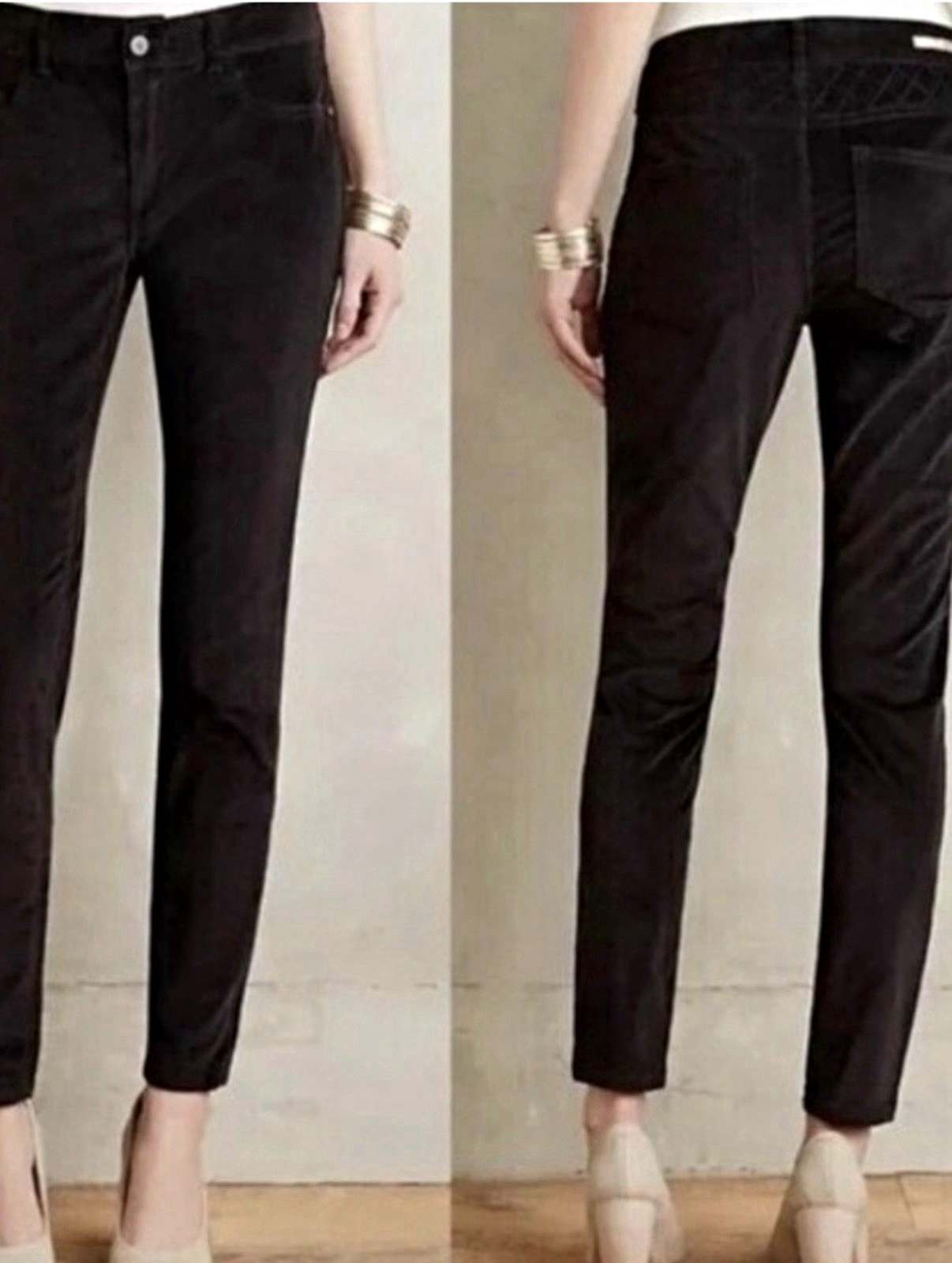 Anthropologie Pilero & the Letterpress Pants Black Serif Skinny Velvet Ankle 28