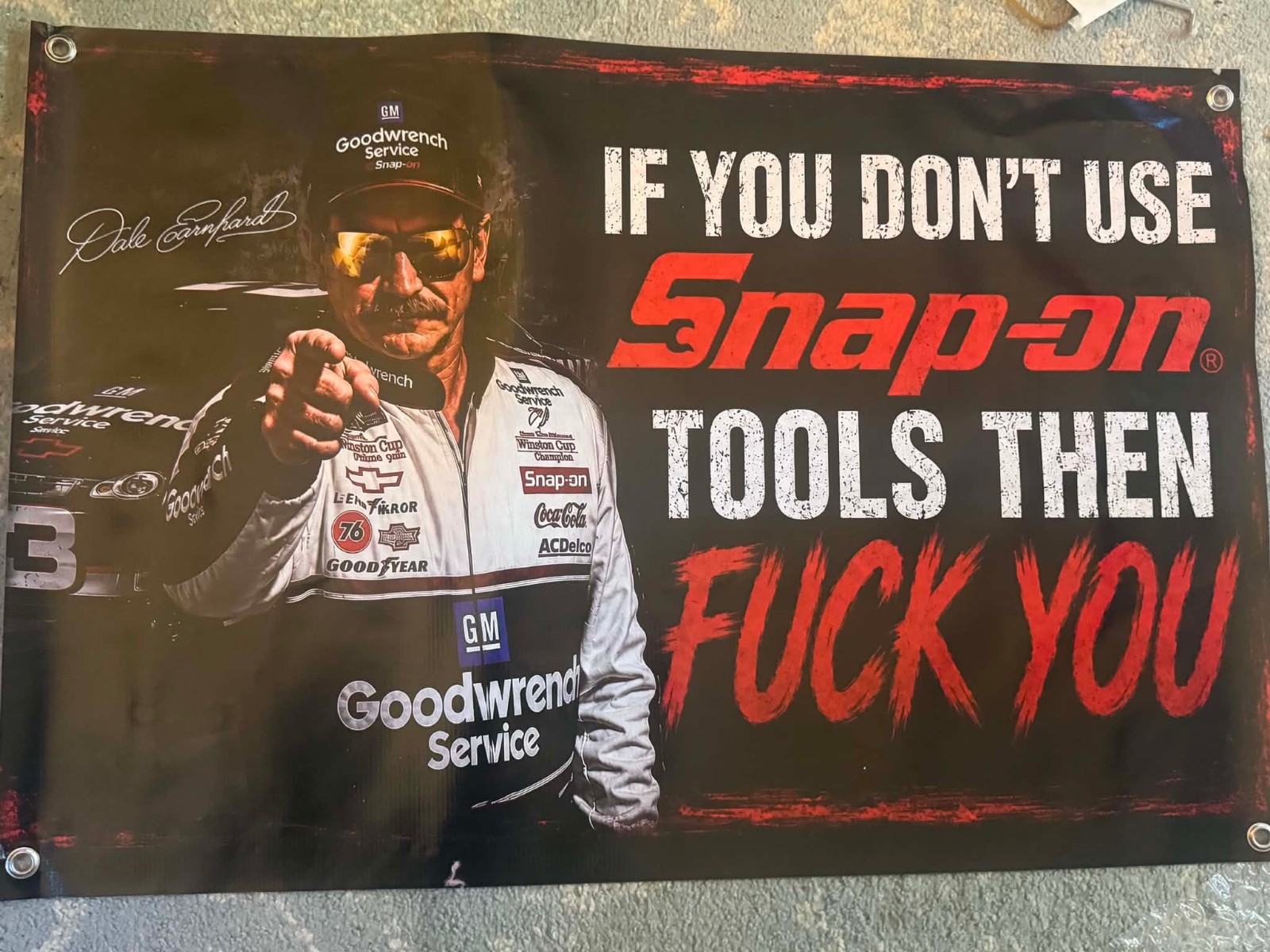 Dale Earnhardt Snap-on Tools Racing Banner 36x24, Number 3 NASCAR Garage Man Cav