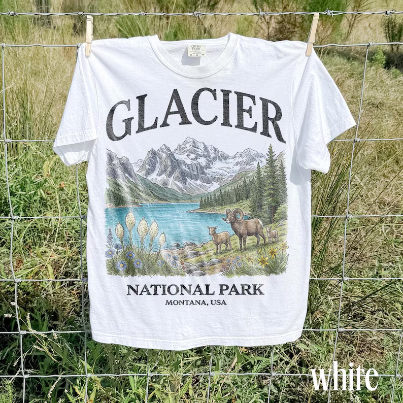 Vintage Glacier National Park Shirt Montana Mountain Lake Wildlife Tee