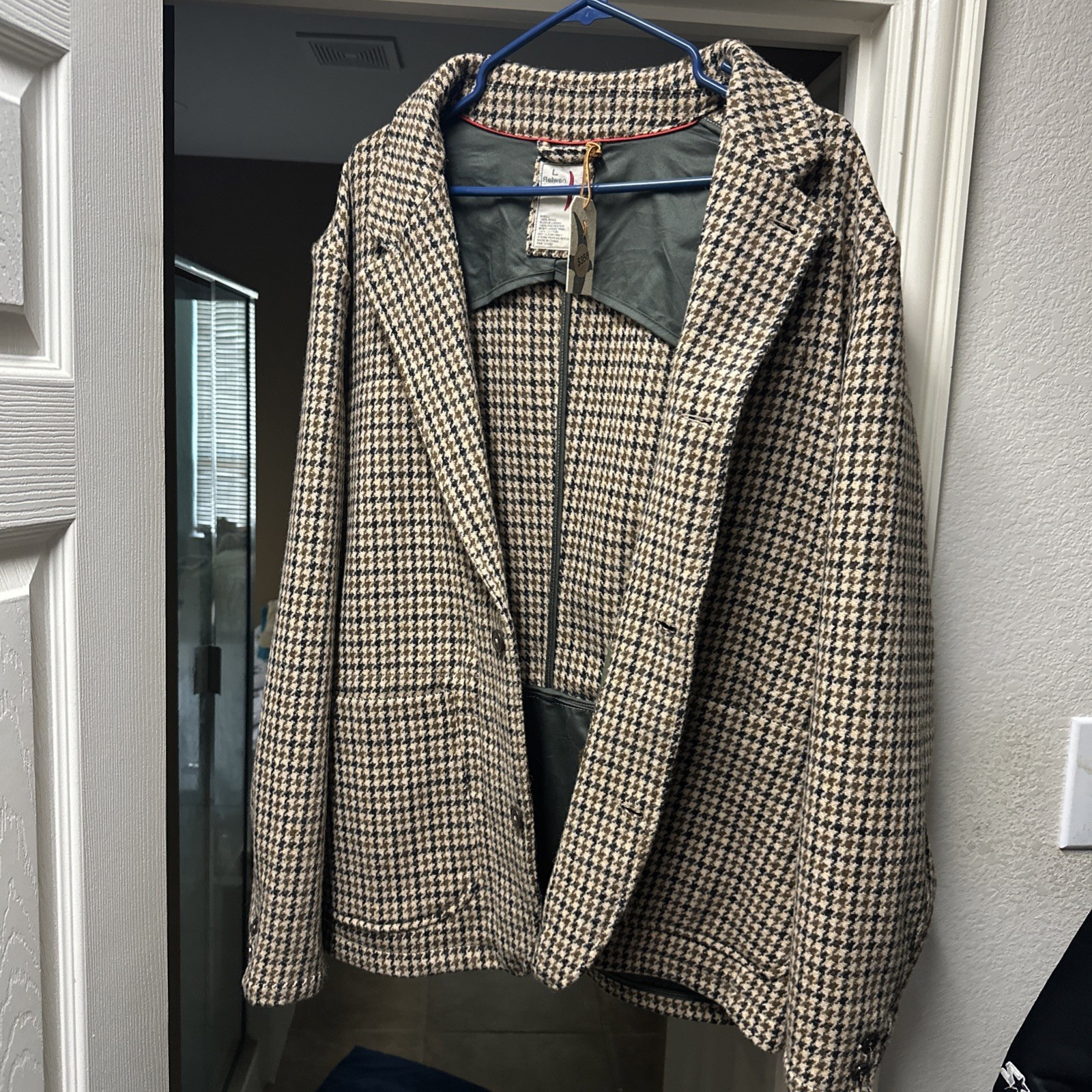 NWT Relwen Camel Guncheck Heritage Trap Blazer, Large, Retails $358