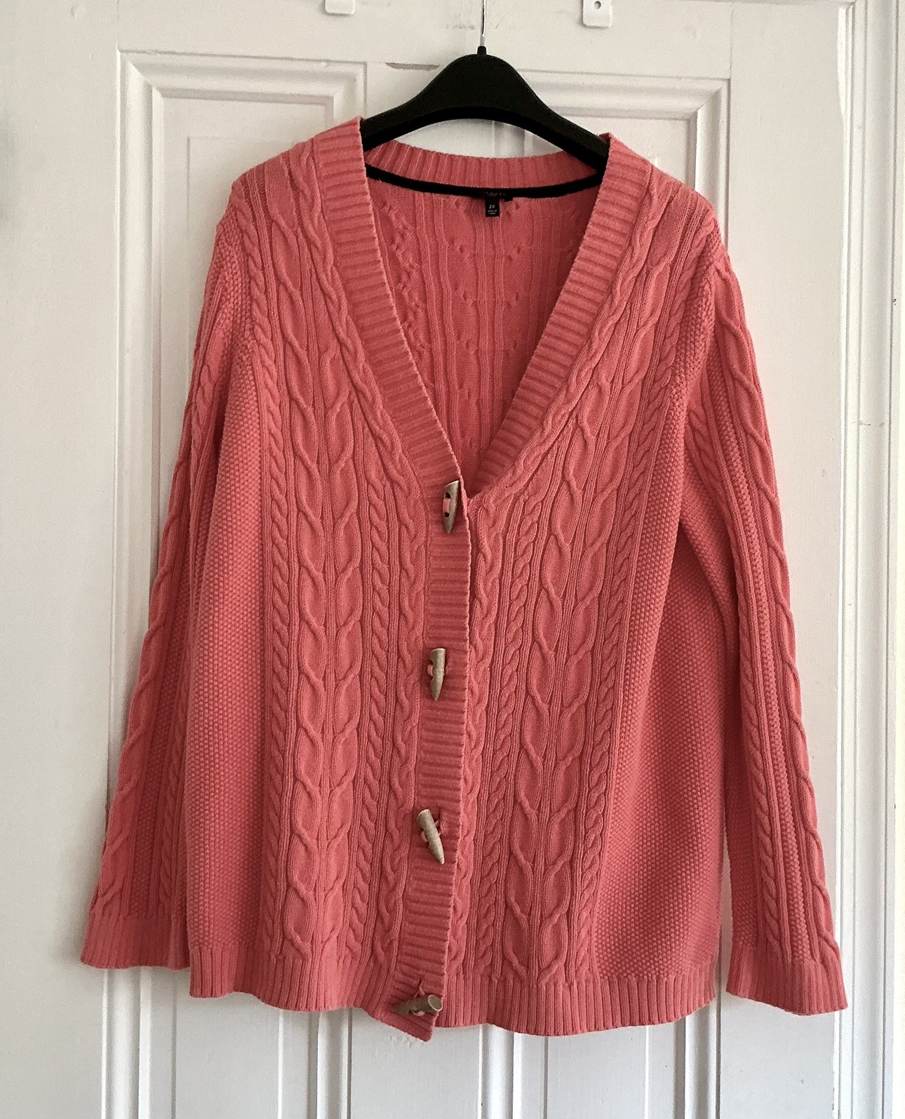 Talbots Orange-Coral Cable-Knit V-Neck Button-Front Cotton Cardigan Sweater 2X