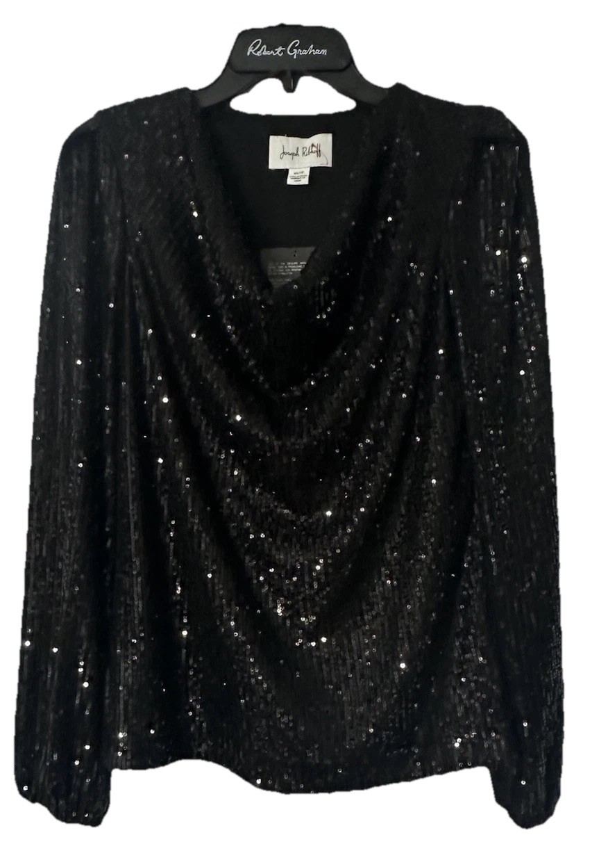 NWT Joseph Ribkoff Womens Long Sleeve Lined Black Sequin Top Blouse Shirt XS NWT Joseph Ribkoff Womens Long Sleeve Lined Black Sequin Top Blouse Shirt XS