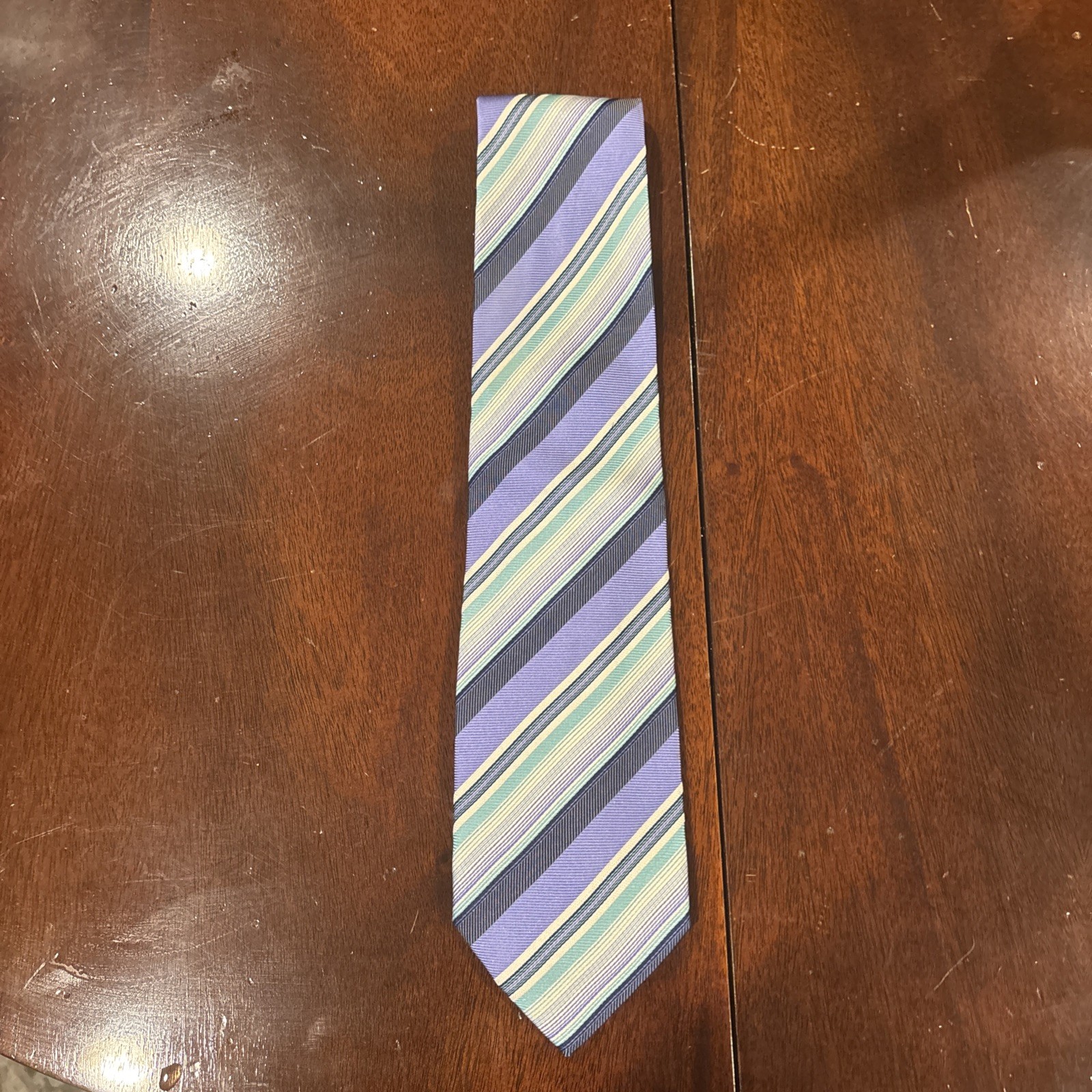 Vitaliano Pancaldi Blue,Lavender&White Striped Silk Tie 61x3.75” Long Vitaliano Pancaldi Blue,Lavender&White Striped Silk Tie 61x3.75” Long