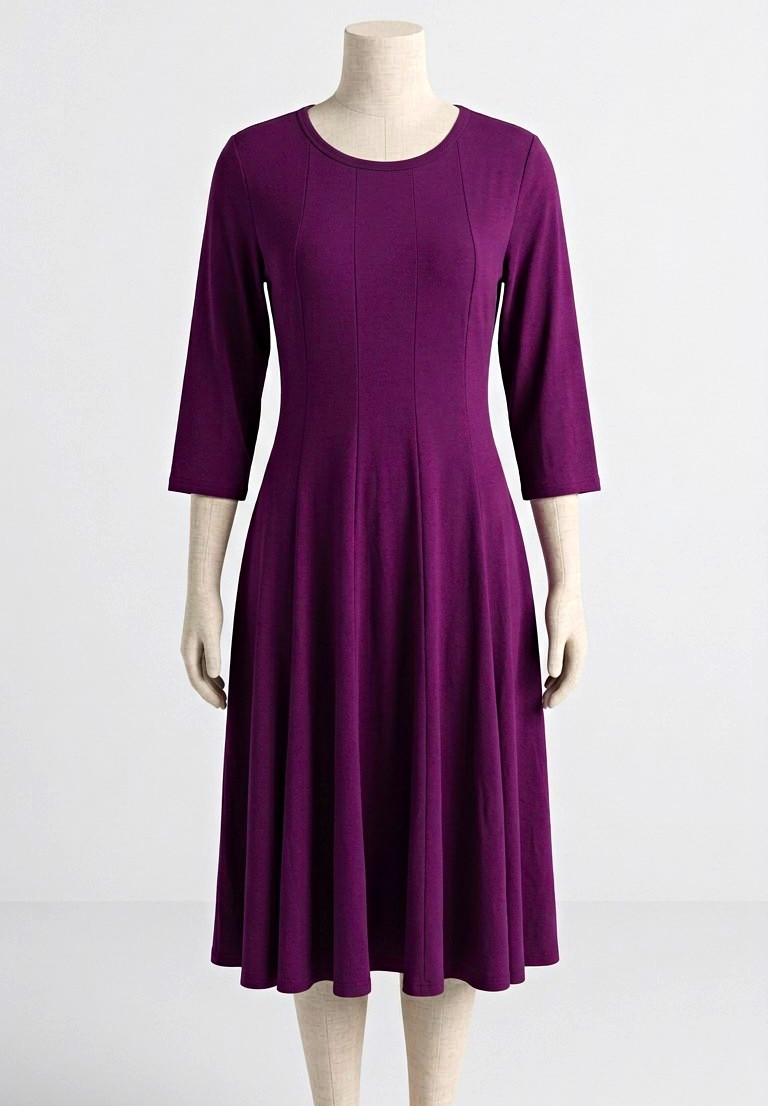 NWT Grace Karin Plum Purple Solid Round Neck 3/4 Sleeve A-Line Midi Dress, XL NWT Grace Karin Plum Purple Solid Round Neck 3/4 Sleeve A-Line Midi Dress, XL