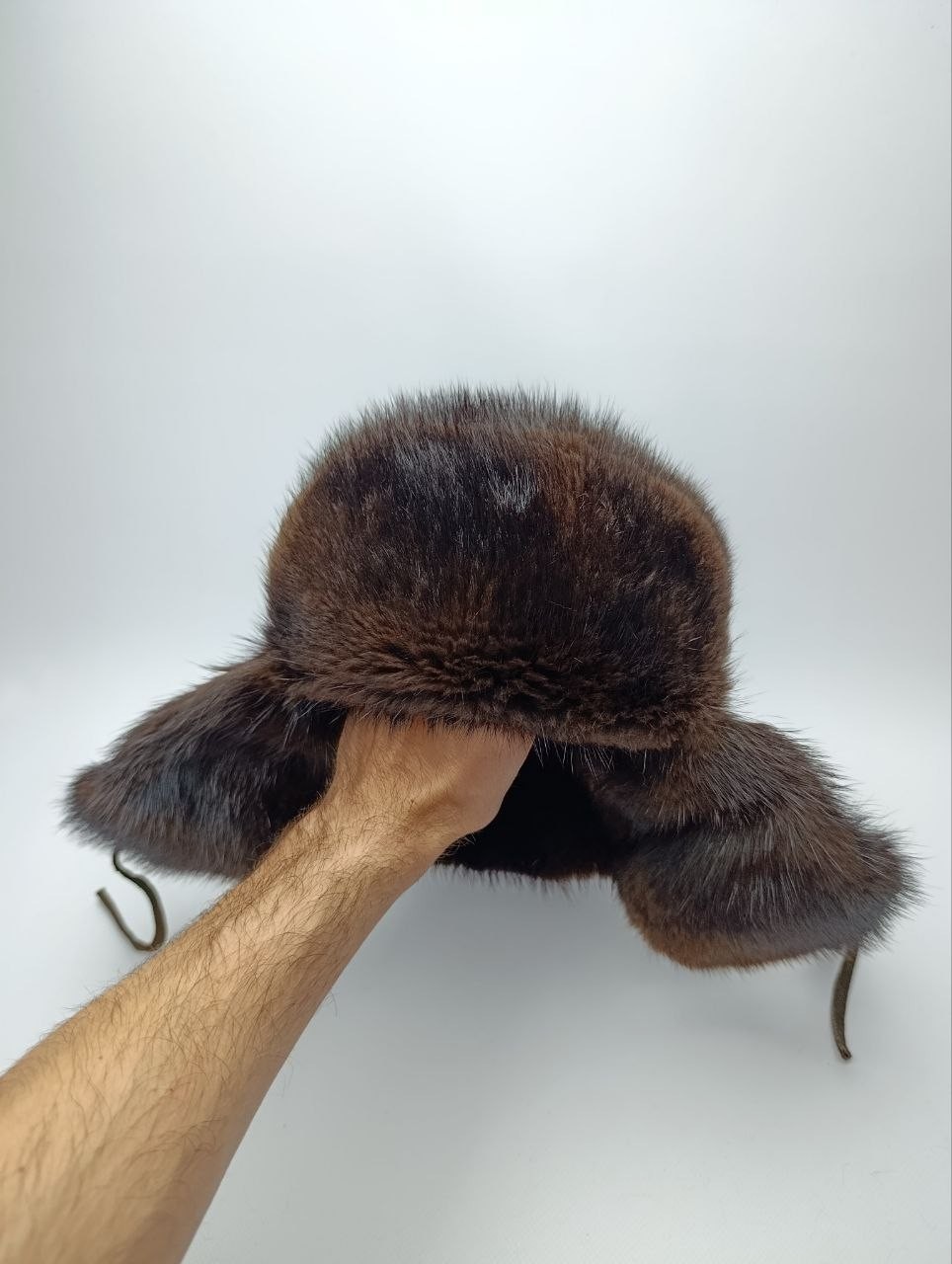 Vintage Genuine Fur Russian Ushanka Hat Brown Black Winter Trapper Ear Flap Cap