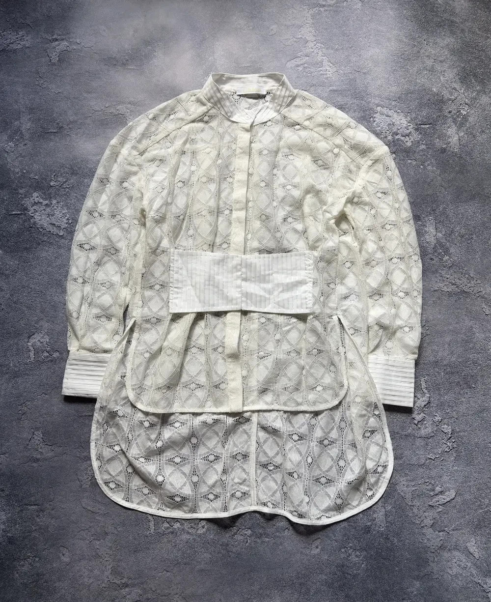 Vintage Chloe Luxury Lace Sheer Long Blouse Button Up Womens Size S