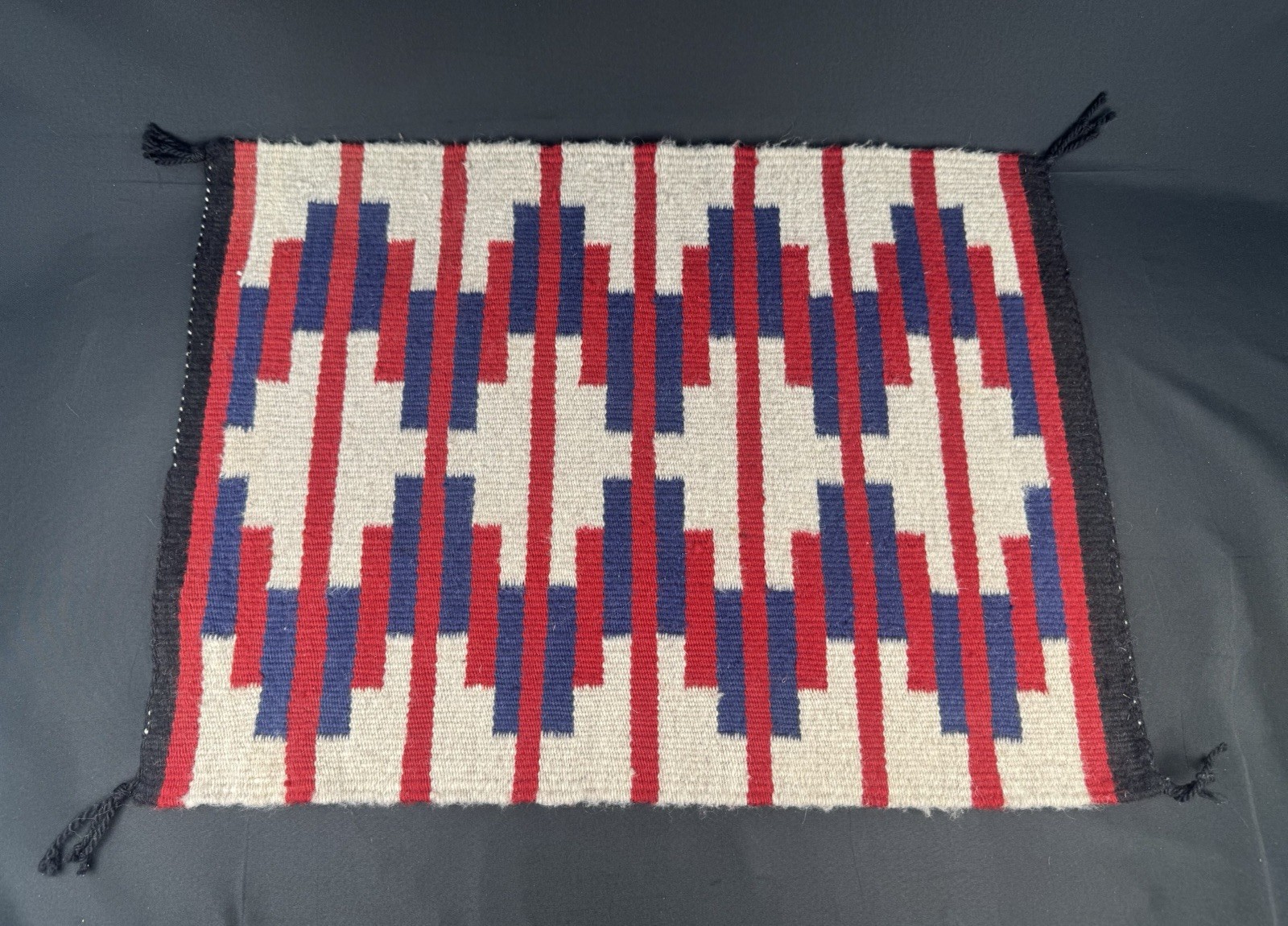 Wool Rug Wall Hanging Handwoven Southwestern Geometric 24.5 x 18 Vintage